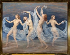 Anton Hackenbroich Large Art deco Painting “Dancing Nymphs” 1940