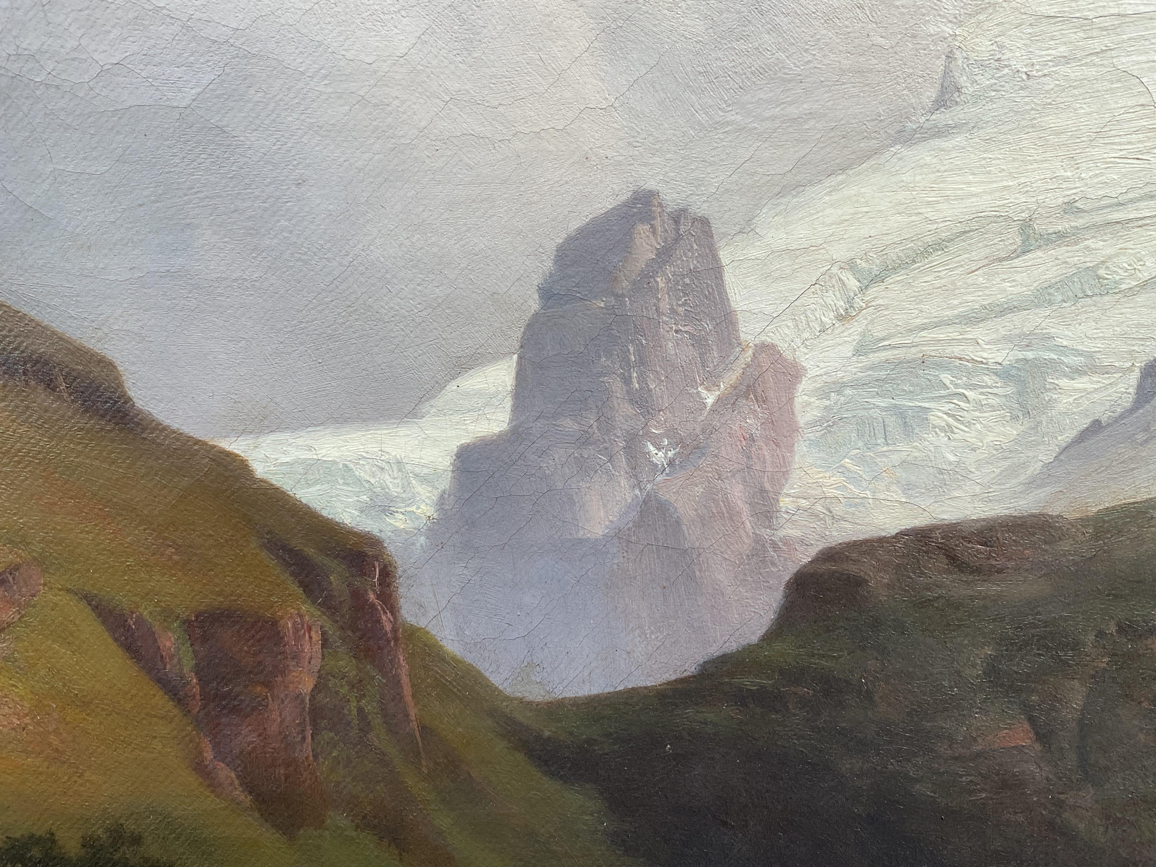 19th Century Anton Hansch, Il monte Titlis con il lago Engstlensee en Suisse en vente
