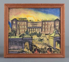 Anton Hansen. Aquarell. Schloss Christiansborg während des großen Brandes. 1920er/30er Jahre