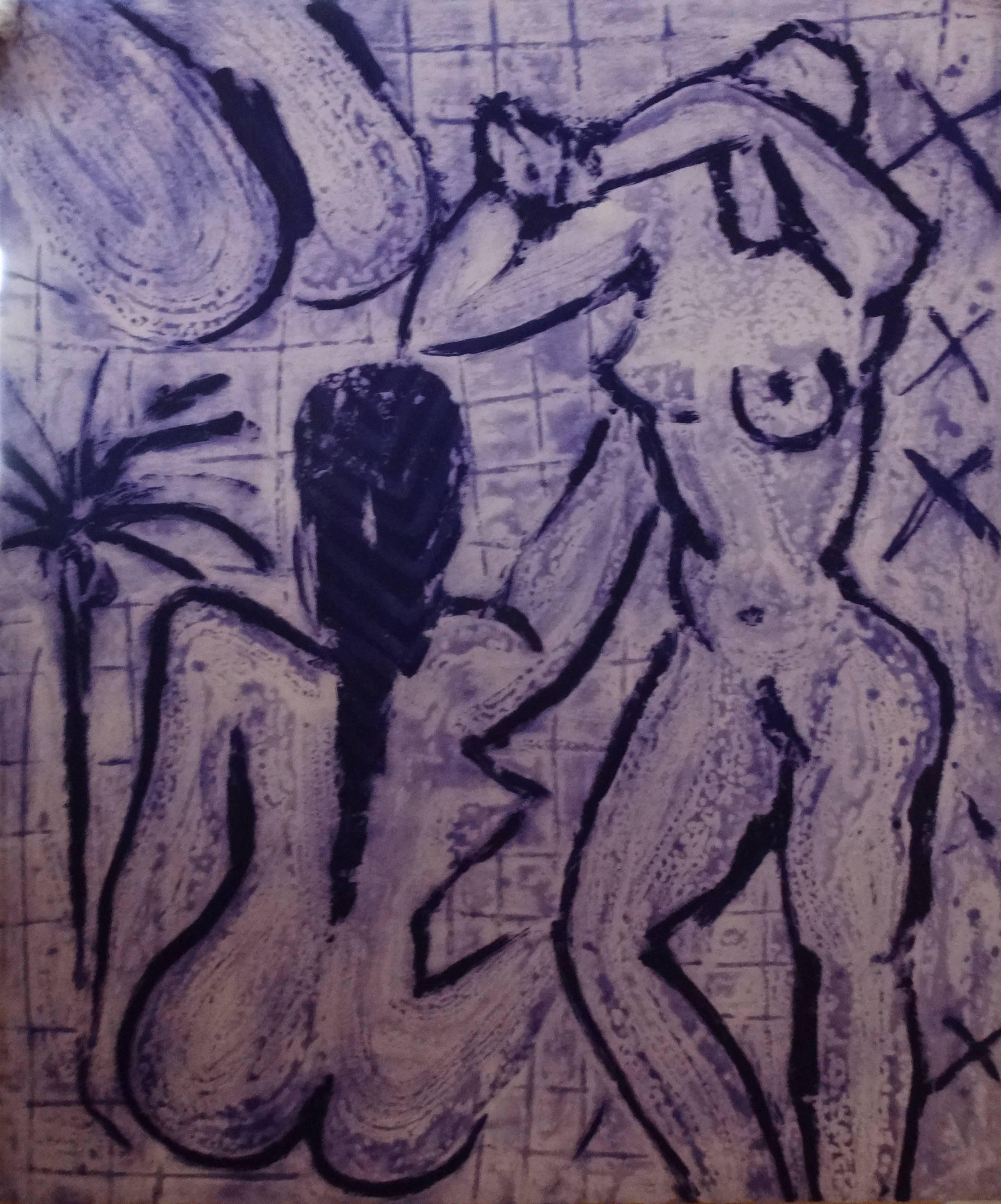 Anton Henning Nude Print - Untitled (Violet), Lithograph in Colors, Contemporary Art, New Expressionist