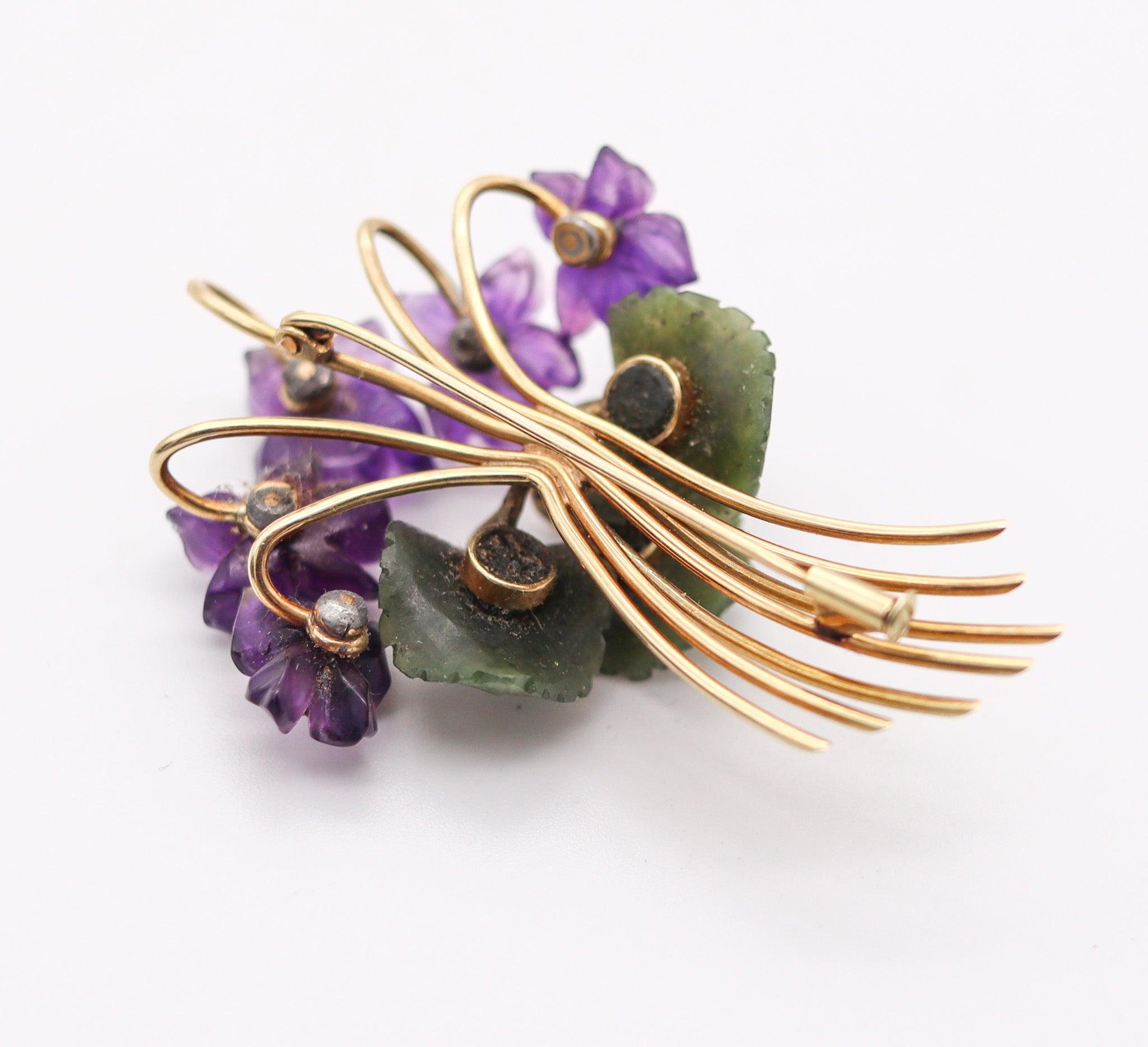 ANTON JANDA Austria 1950 Parure Set In 14Kt Gold Diamonds. Nephrite & Amethysts For Sale 1