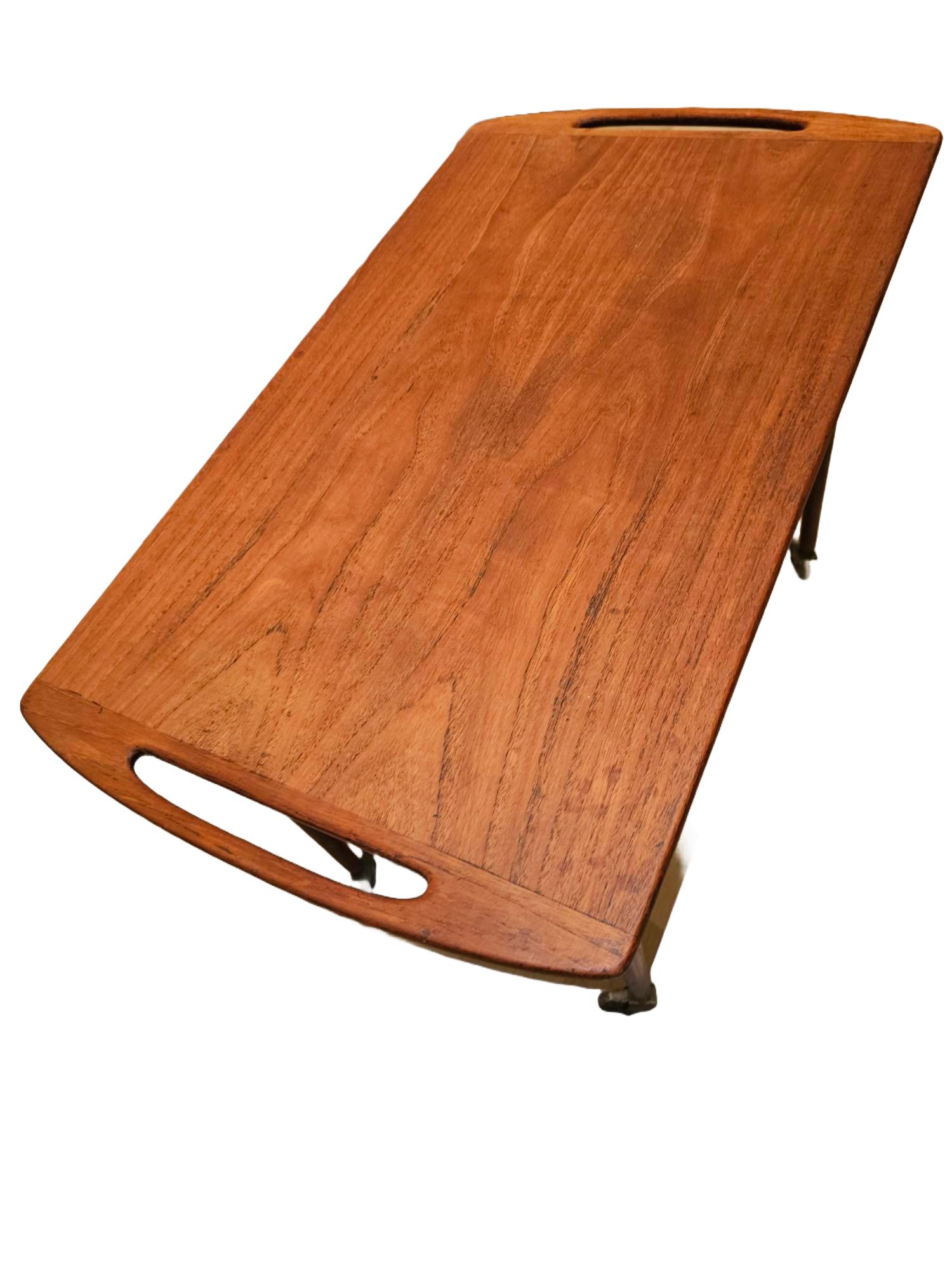 Scandinavian Modern Anton Kildeberg Teak & Rattan Bar Cart / Tea Trolley For Sale
