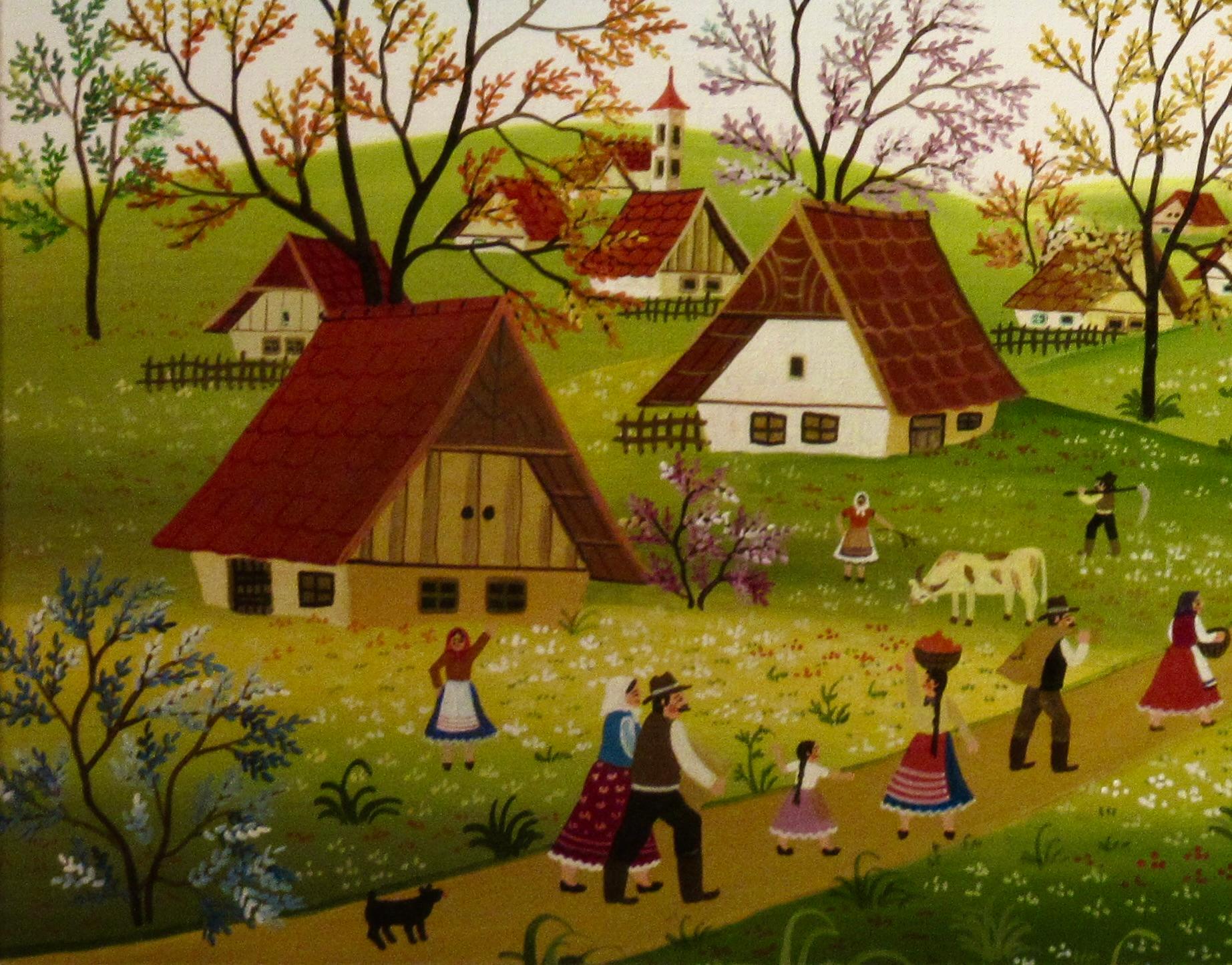 Menschen des Dorfes (Volkskunst), Painting, von Anton Kowalski