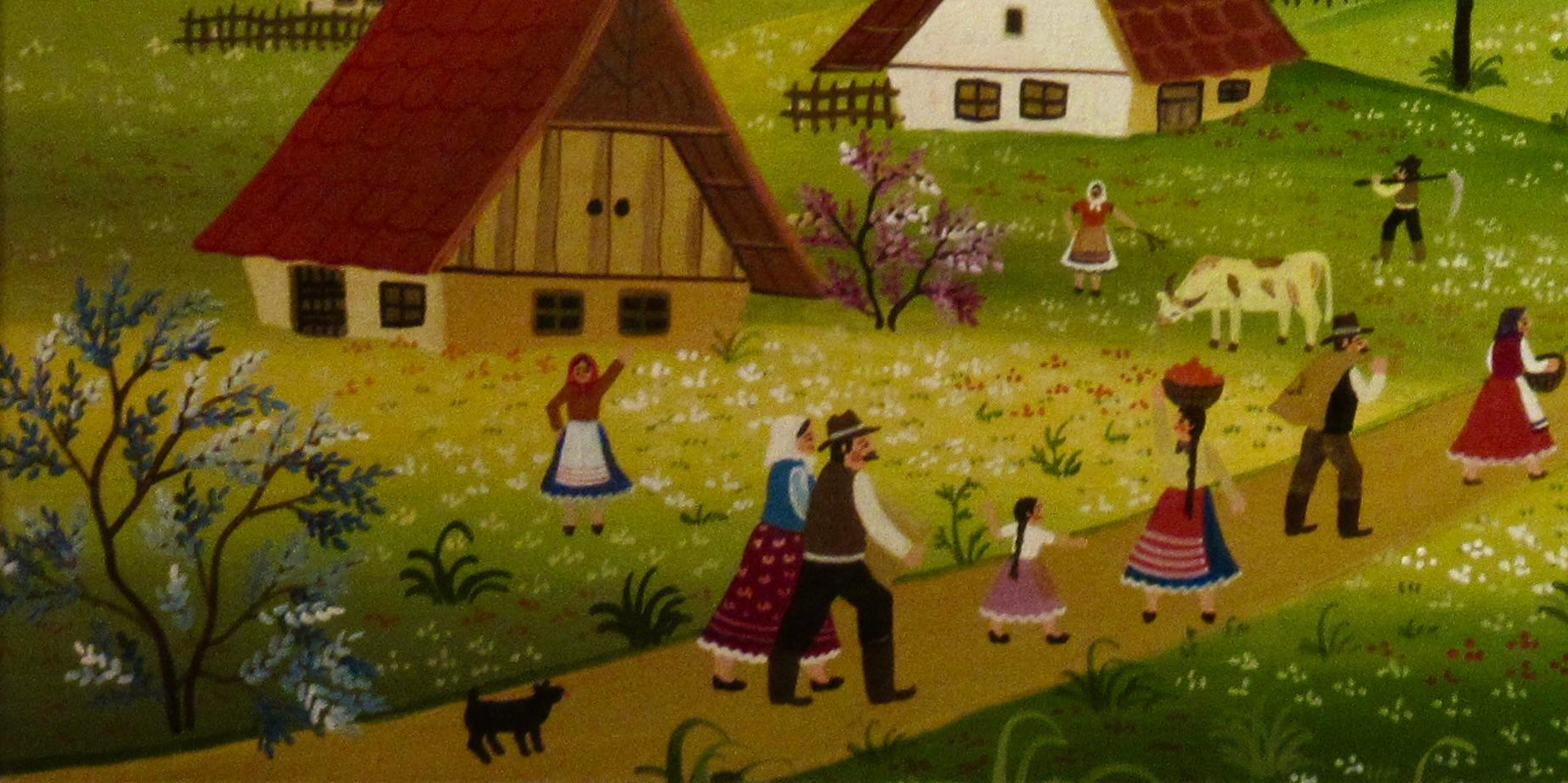 La gente del pueblo - Landscape Painting Marrón de Anton Kowalski
