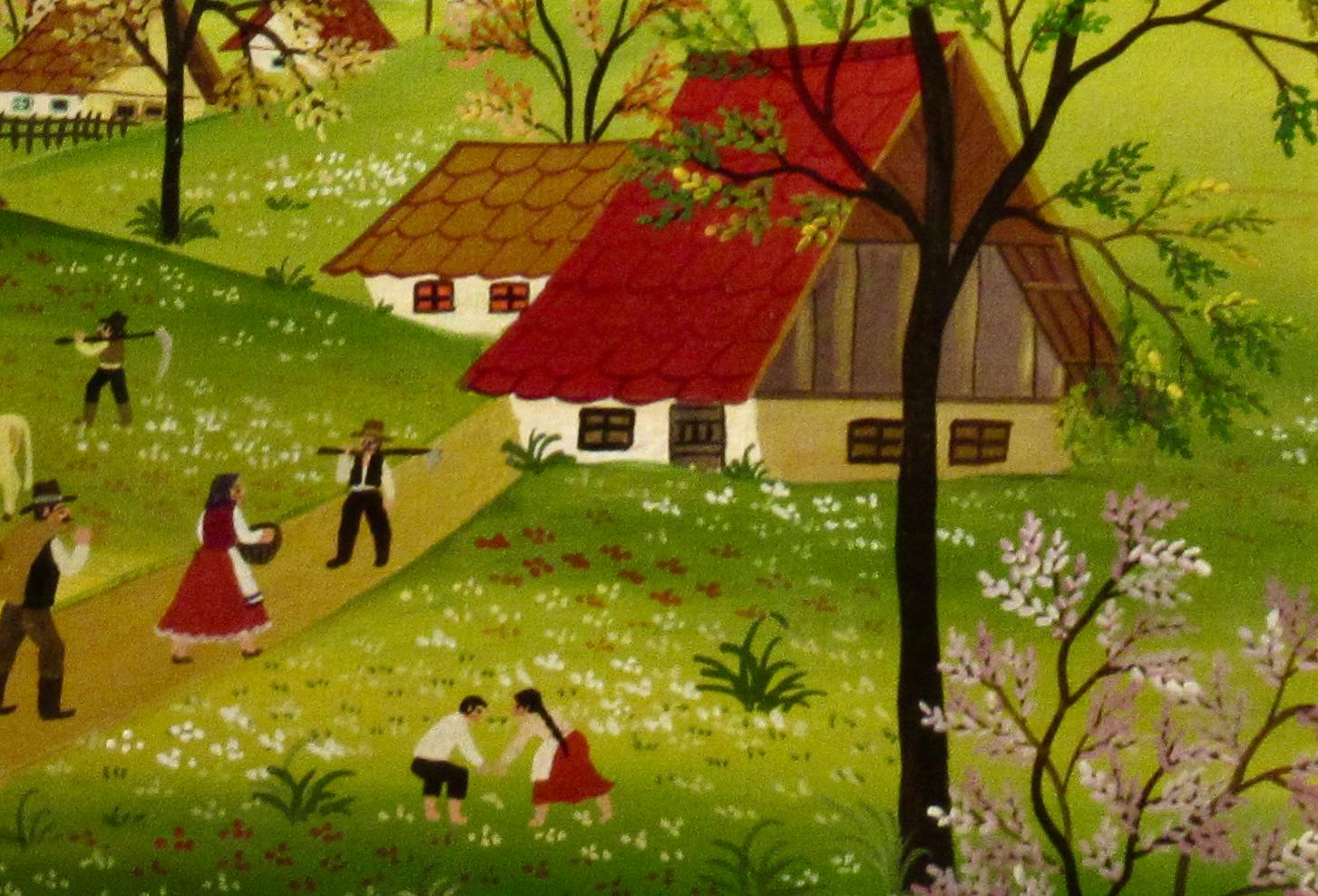 People of the Village - Folk Art Painting by Anton Kowalski