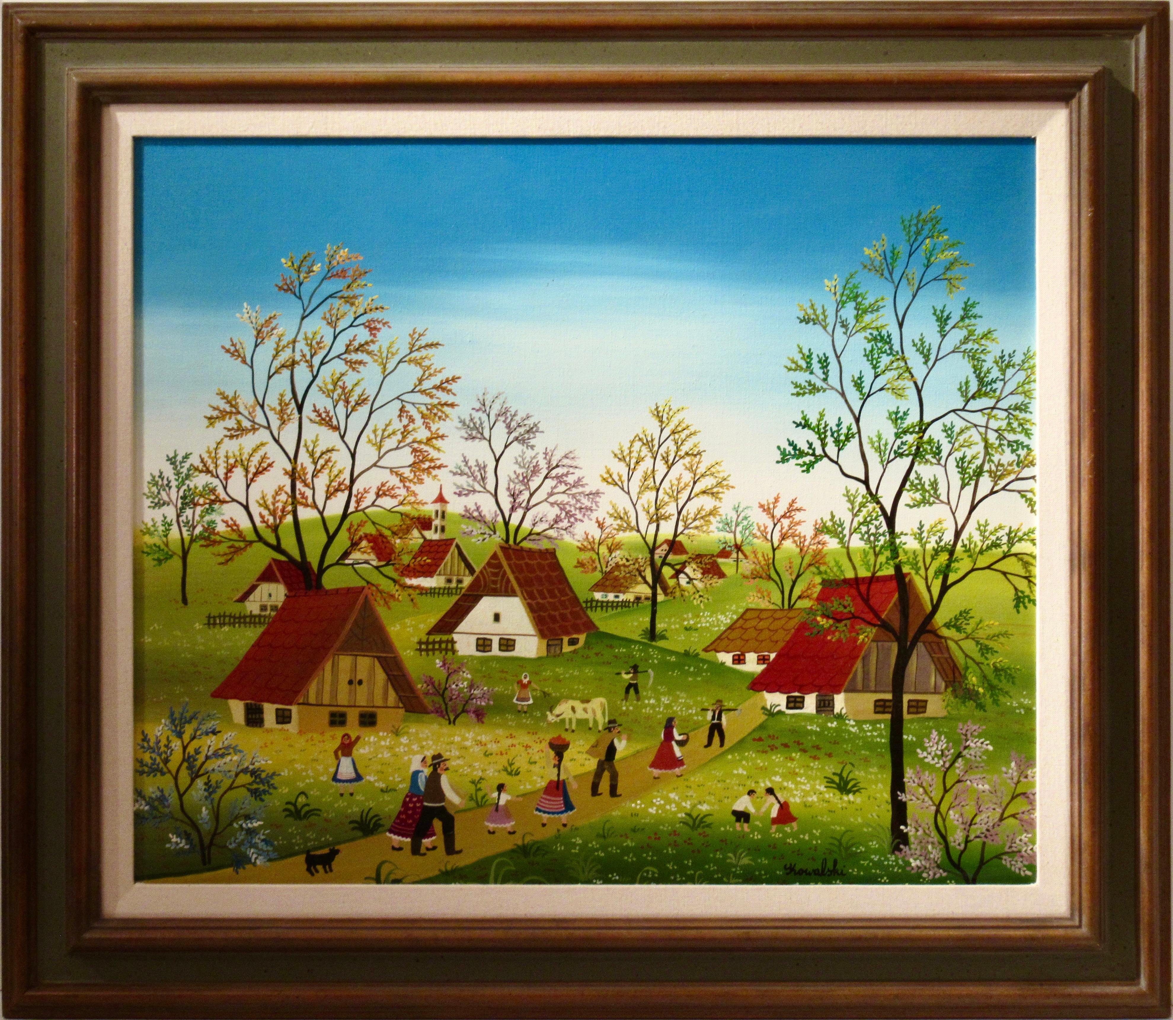 Anton Kowalski Landscape Painting - People of the Village