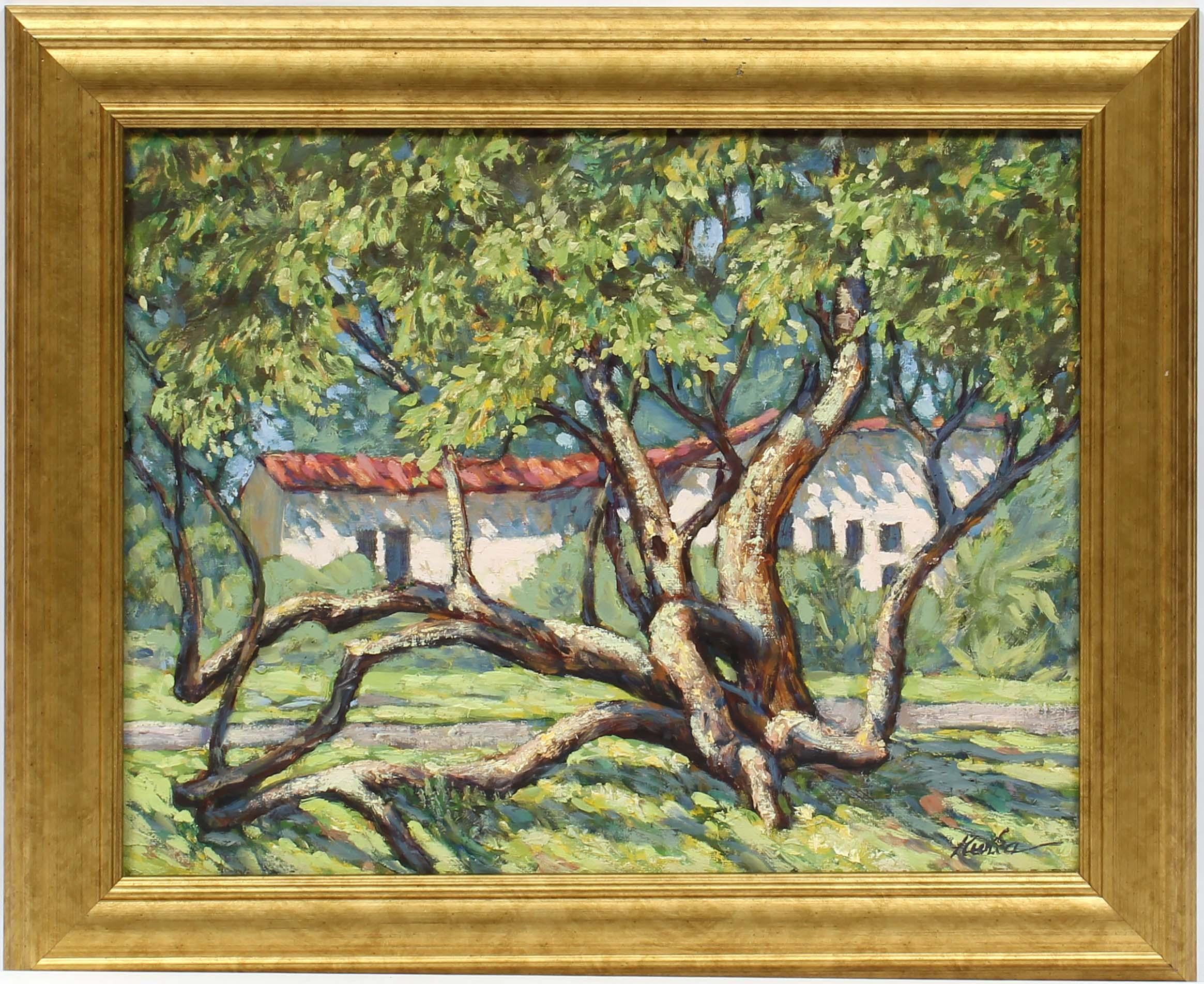 Pintura al óleo impresionista americana Paisaje de Florida Árbol firmado Boca Ratón - Painting impresionista estadounidense de Anton Kurka