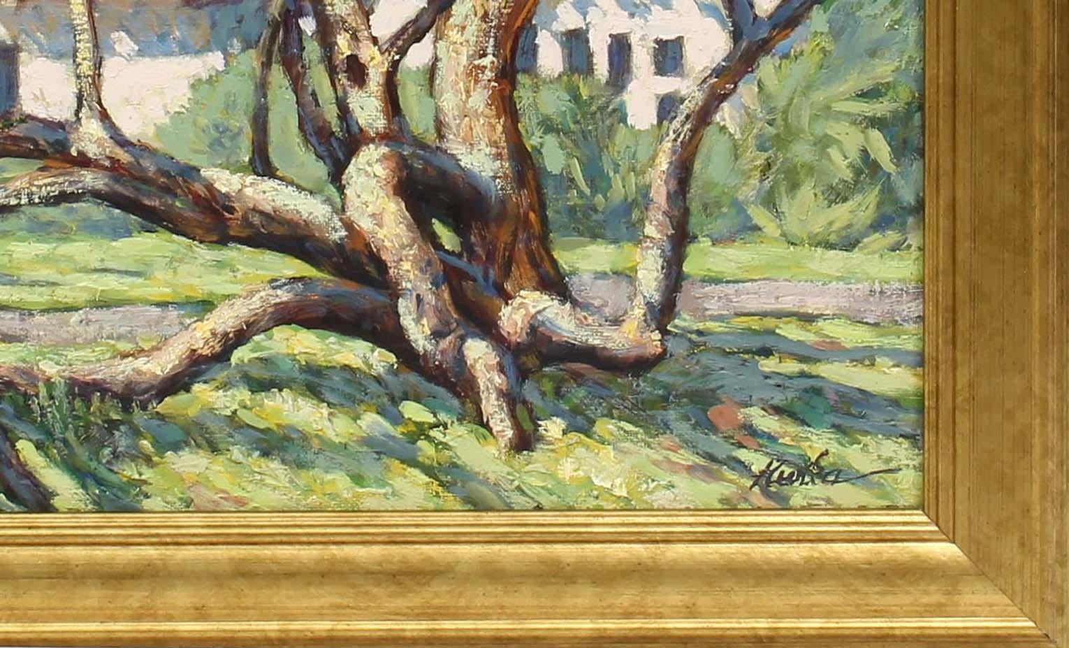 Pintura al óleo impresionista americana Paisaje de Florida Árbol firmado Boca Ratón - Landscape Painting Marrón de Anton Kurka