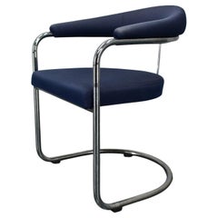 Anton Lorenz per Thonet Poltrona cromata "Ss33" in tessuto blu , anni '70