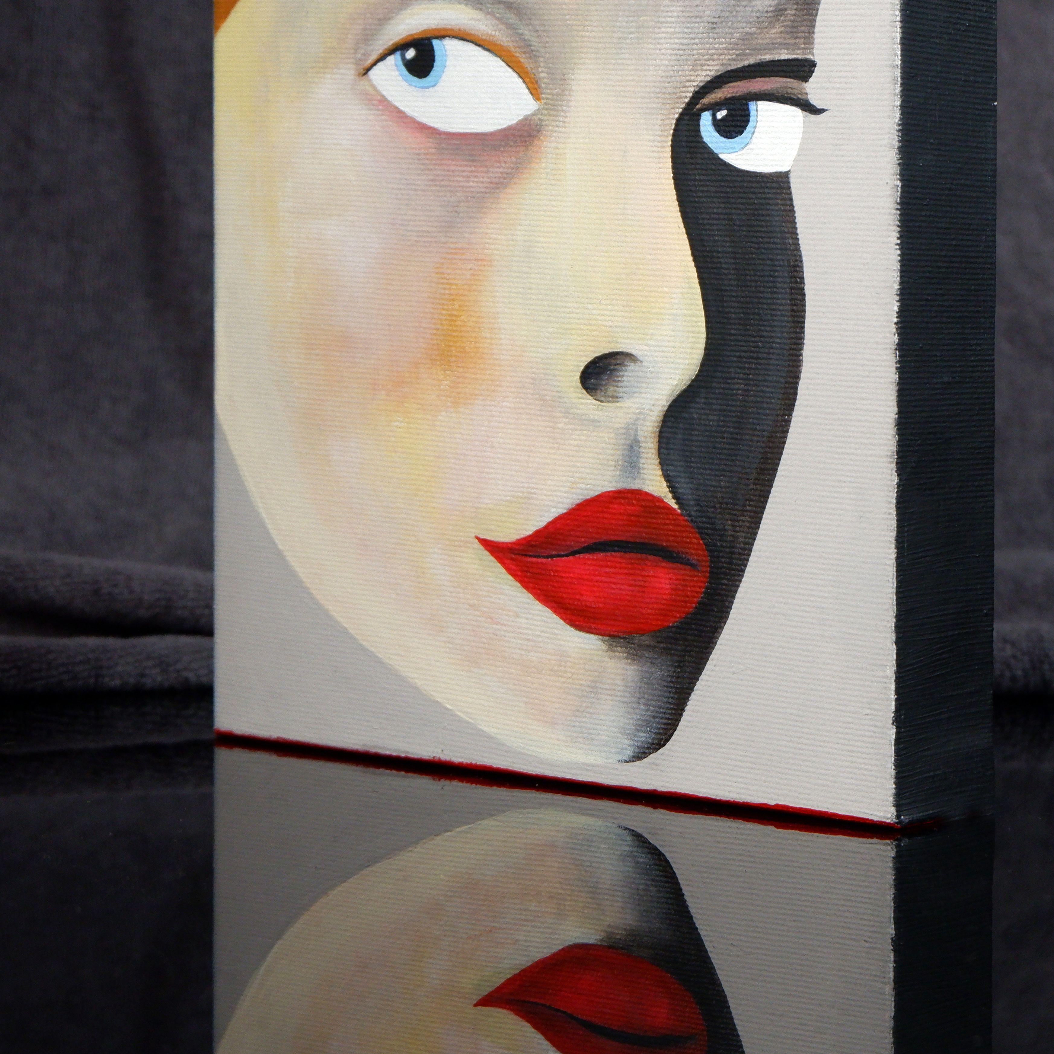 Oeuvre d'art peinte à la main ressemblant à un visage féminin : : Peinture : : Moderne :: : Cette œuvre est accompagnée d'un certificat d'authenticité officiel signé par l'artiste : : Prêt à être accroché : Oui : : Signé : Oui : : Emplacement de la