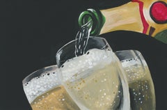 Pouring Champagne, Peinture, Acrylique sur Panneau MDF