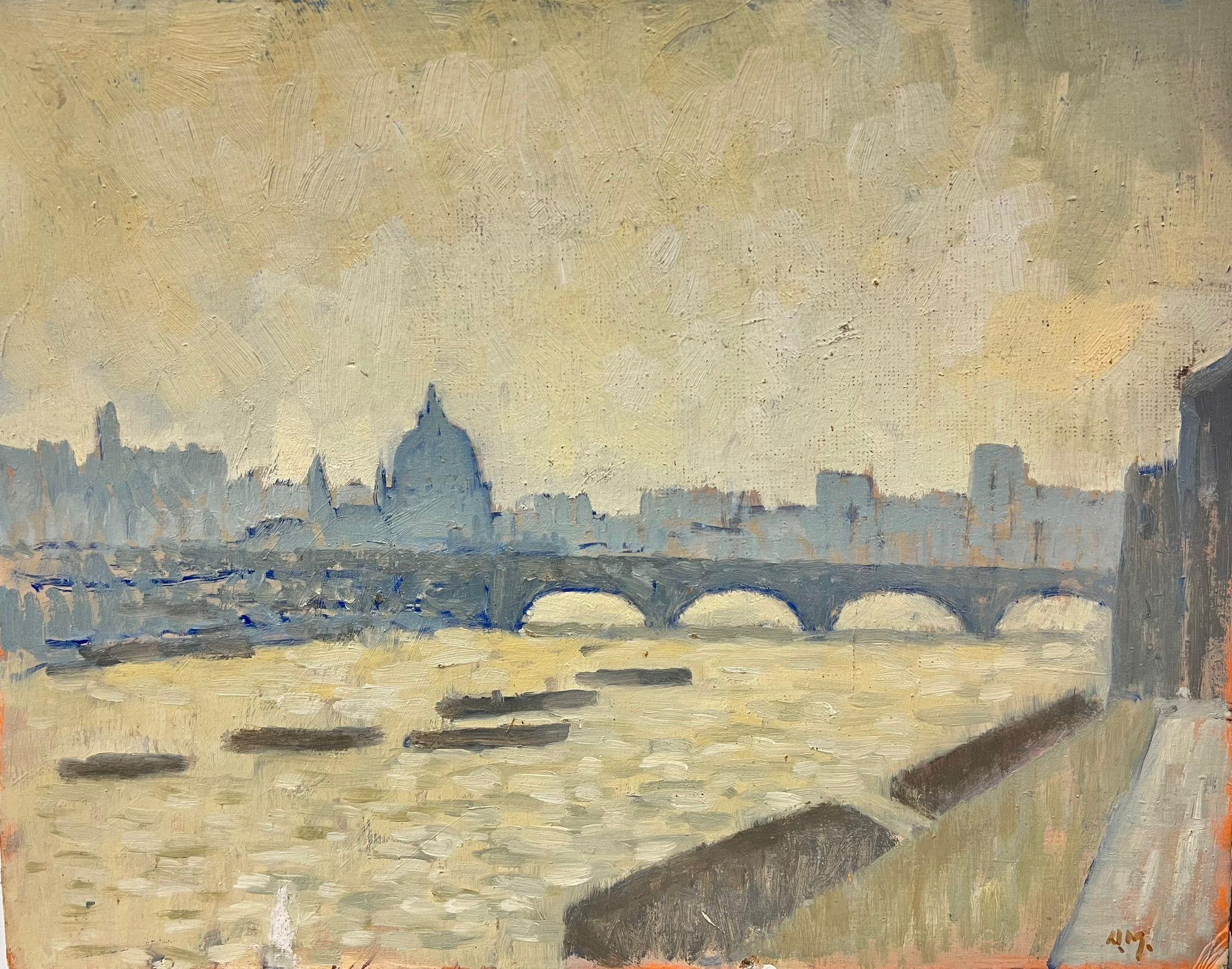 River Thames London City Skyline St. Paul's Cathedral Modern British Óleo firmado - Painting de Anton Matthews