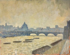 River Thames London City Skyline St. Paul’s Cathedral Modern British Signed Oil