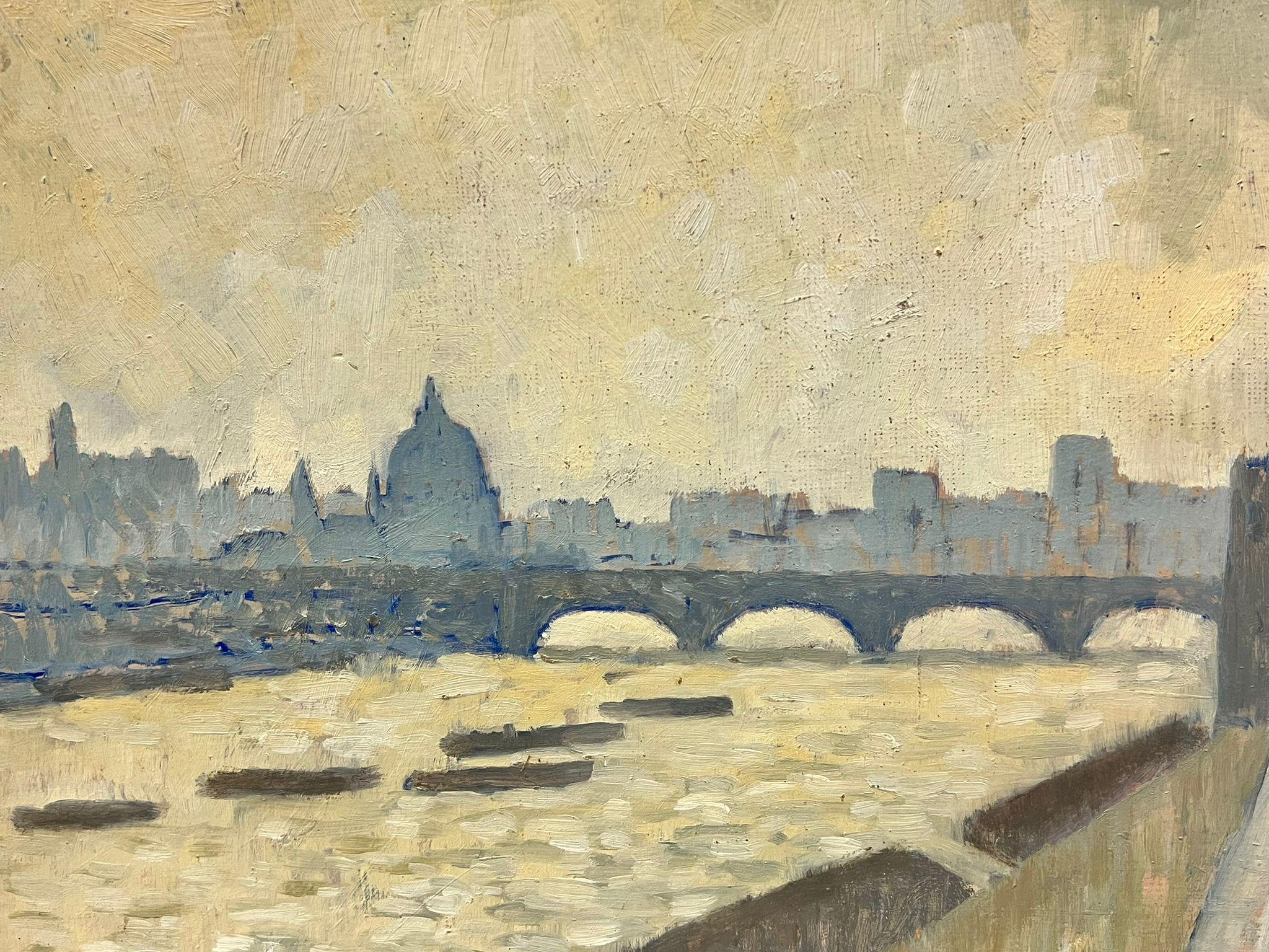 River Thames London City Skyline St. Paul's Cathedral Modern British Óleo firmado 1