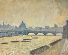 Fluss Themse London City Skyline St. Paul's Cathedral Modern British Signed Oil
