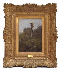 Goat in woods - Dutch artist, oil on canvas, animal and nature