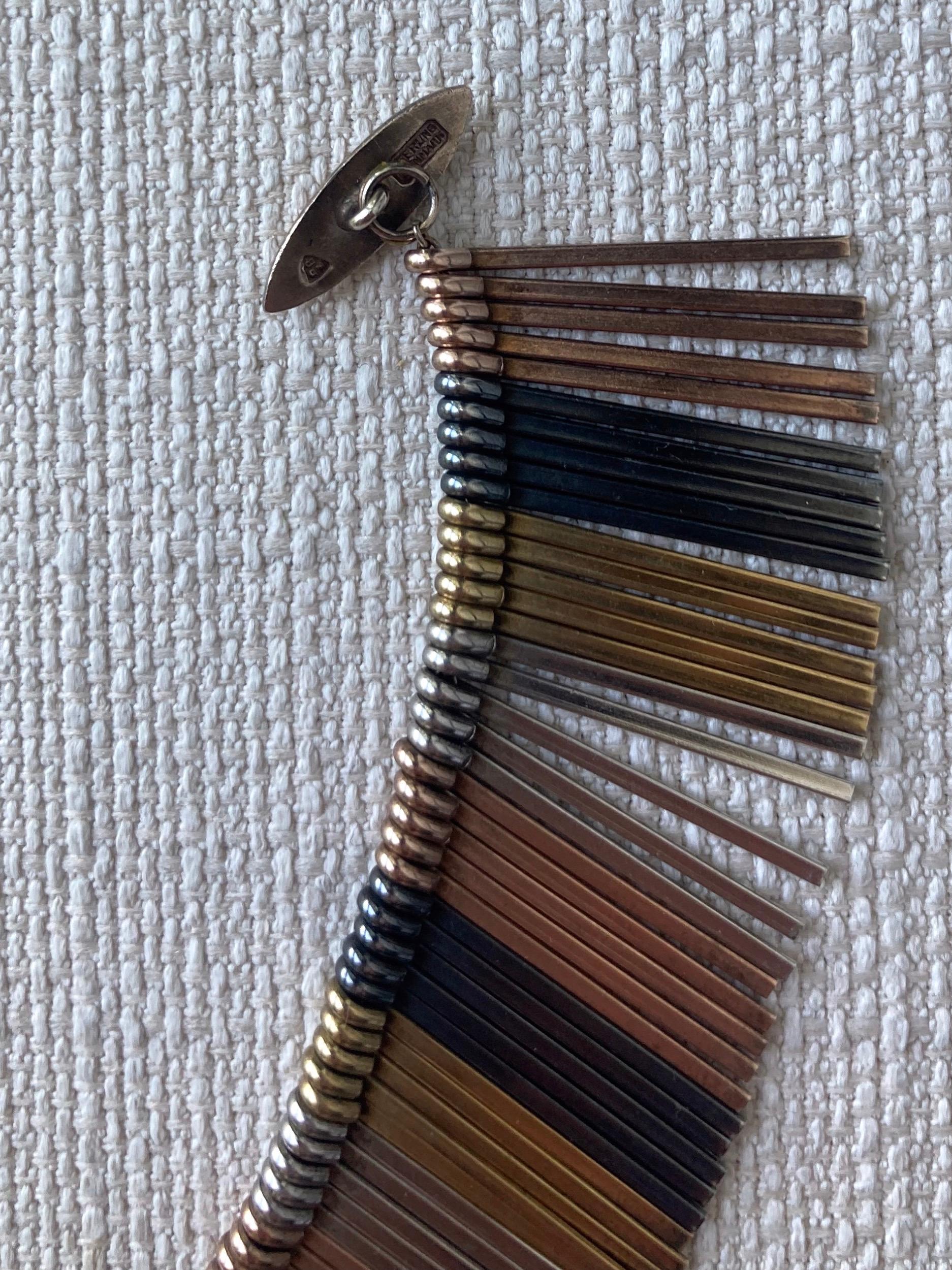 Anton Michelsen Four Color Rainbow Fringe Necklace 1960's Denmark In Good Condition For Sale In Los Angeles, CA