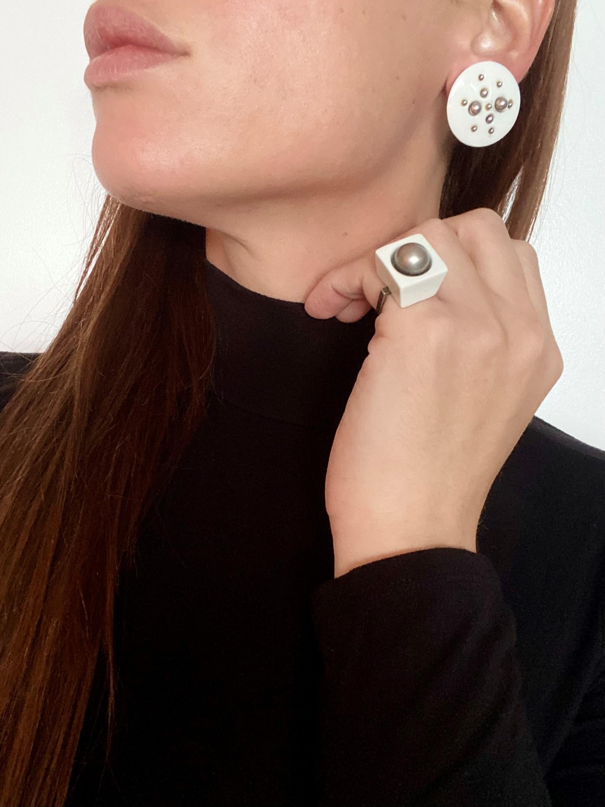 Anton Michelsen 1968 Geometric Earrings for Royal Copenhagen Sterling Porcelain For Sale 1