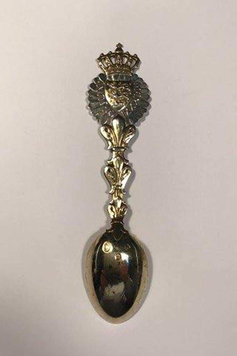Anton Michelsen commemorative spoon in gilded sterling silver from 1921

To commemorate the wedding of Princess Margrethe and René of Bourbon-Parma on June 9th 1921.
 