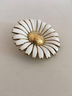 Anton Michelsen Daisy Brooch in Gilded Sterling Silver and White Enamel