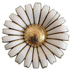Anton Michelsen Daisy Brooch in Gilded Sterling Silver and White Enamel