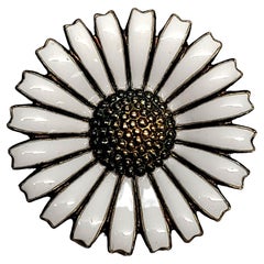 Vintage Anton Michelsen Denmark Sterling Silver Gold Plate White Enamel Daisy Flower Pin