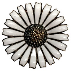 Anton Michelsen Denmark Sterling Silver Gold Plate White Enamel Daisy Flower Pin