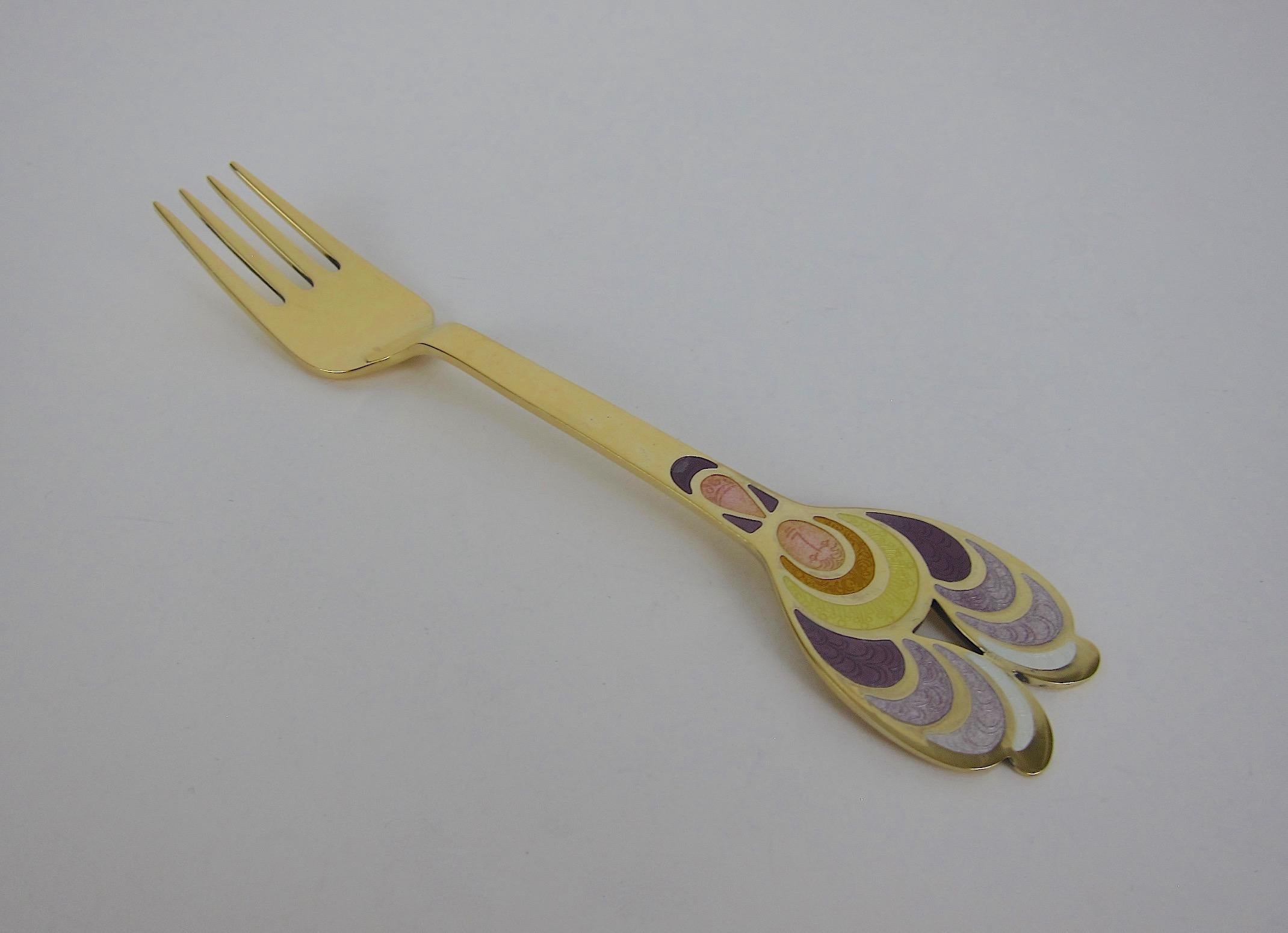 Enameled Anton Michelsen Gilded Silver and Enamel 1972 Christmas Fork by Bjorn Wiinblad