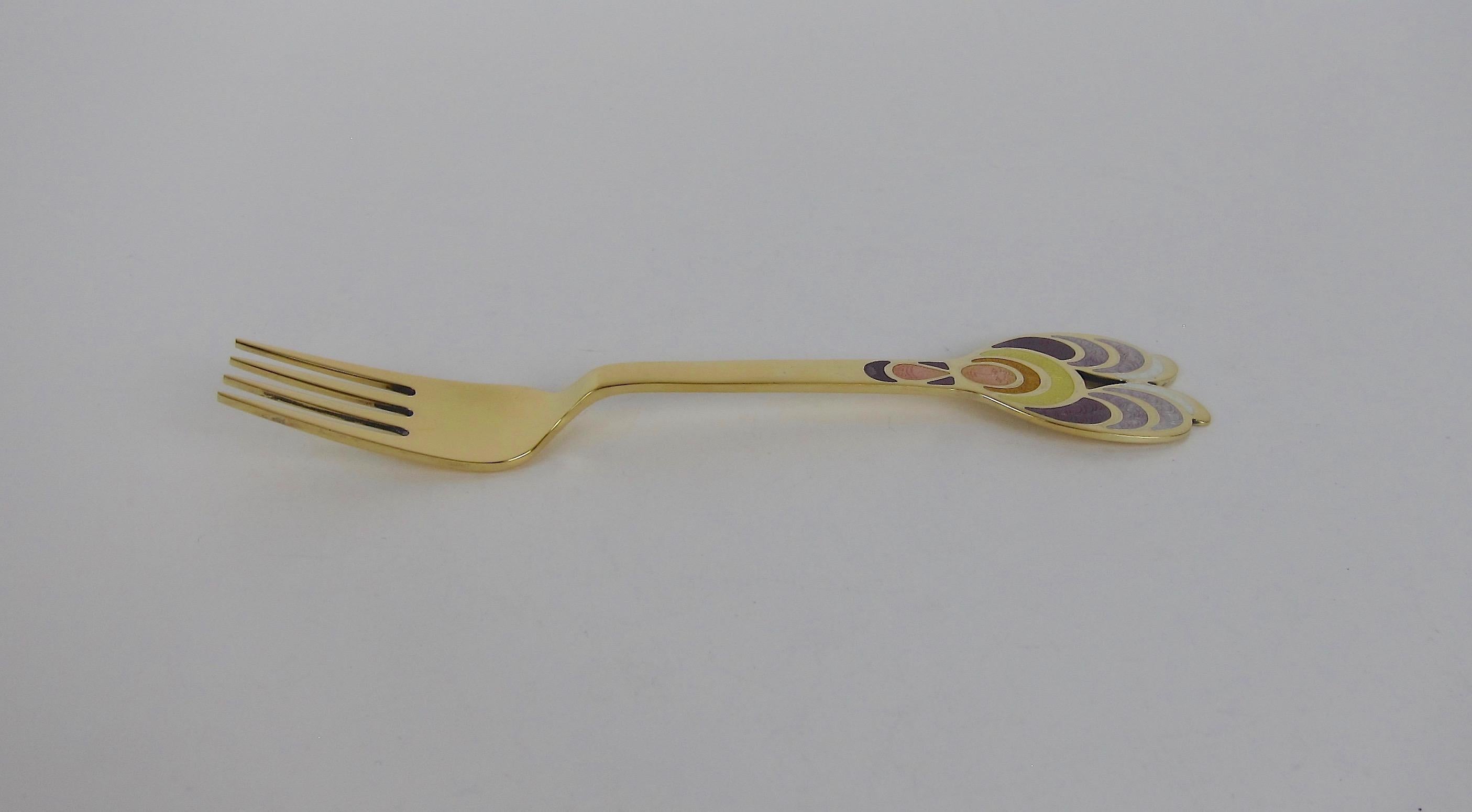 Anton Michelsen Gilded Silver and Enamel 1972 Christmas Fork by Bjorn Wiinblad In Good Condition In Los Angeles, CA