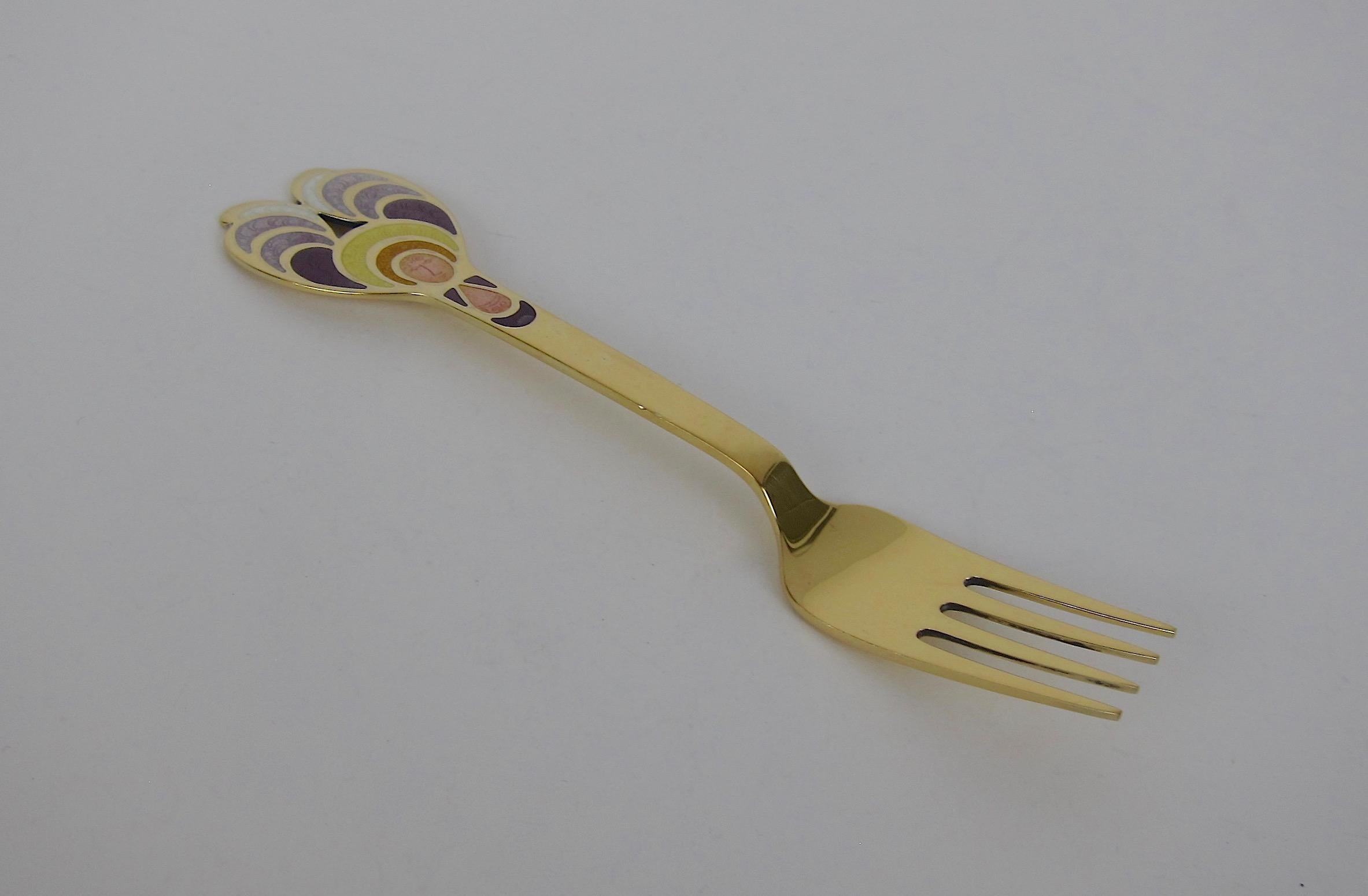 20th Century Anton Michelsen Gilded Silver and Enamel 1972 Christmas Fork by Bjorn Wiinblad
