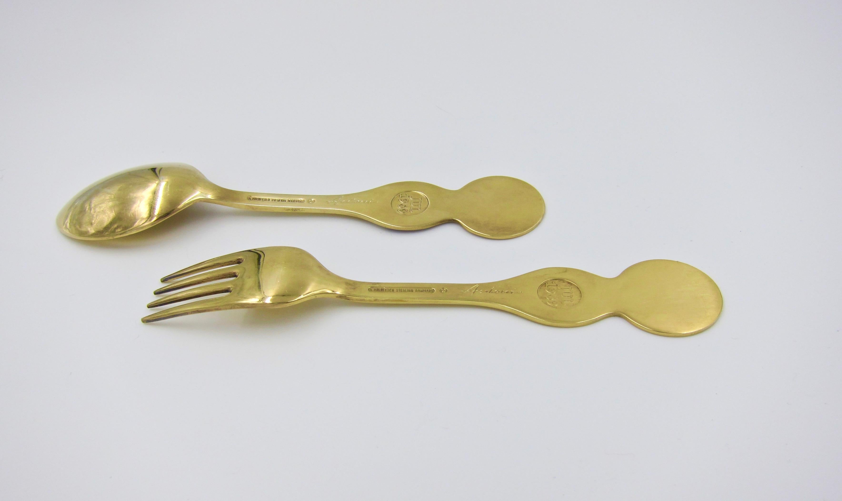 Mid-20th Century 1969 Anton Michelsen Gilt Silver and Enamel Christmas Fork and Spoon Set