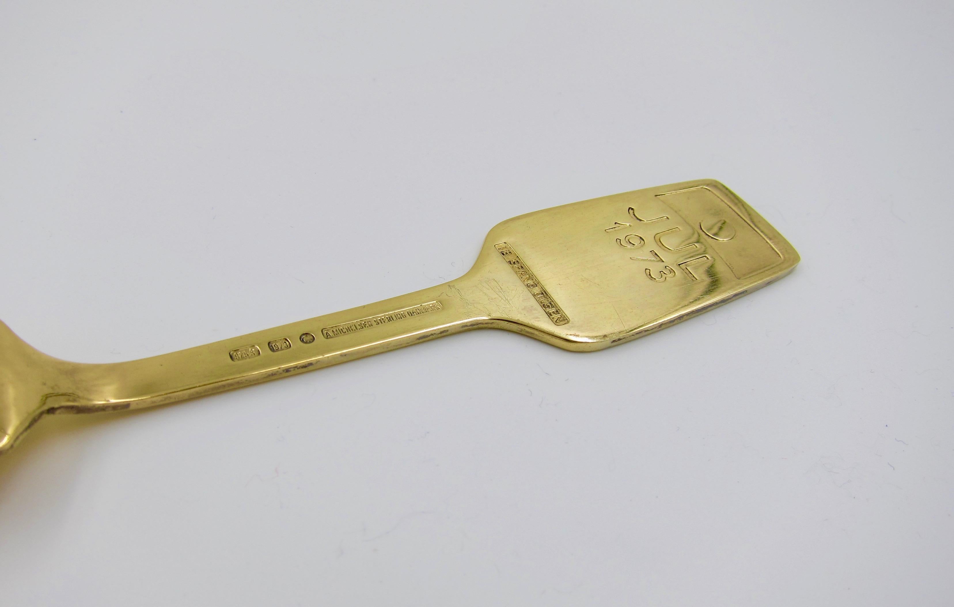 A.Michelsen Noël Cuillère 1954 Doré Argent Sterling Avec Émail