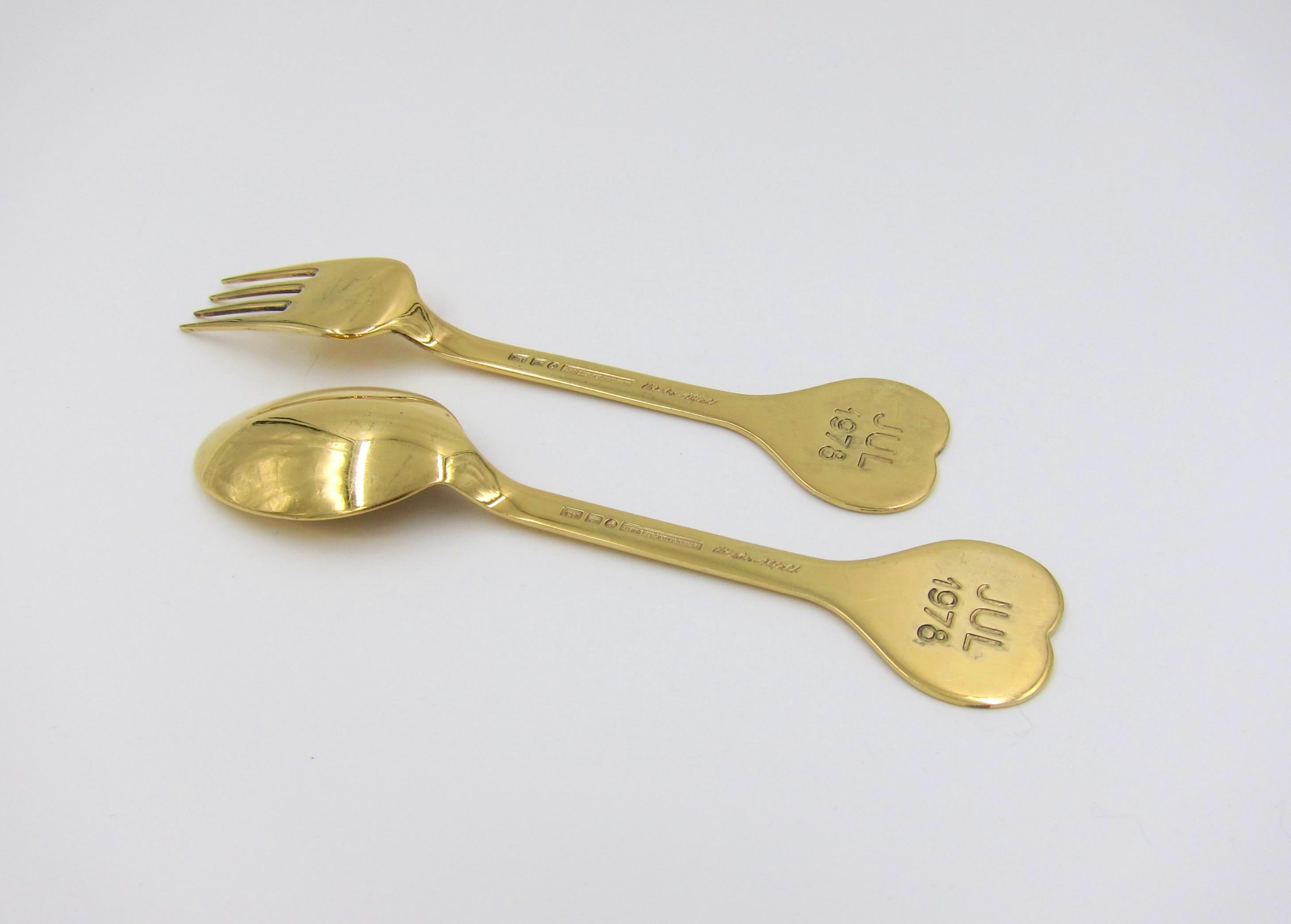 1978 Anton Michelsen Gilded Silver and Enamel Christmas Fork and Spoon Set 3