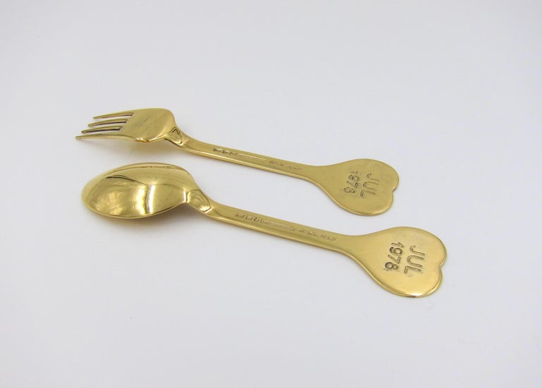 1978 Anton Michelsen Gilded Silver and Enamel Christmas Fork and Spoon Set For Sale 4