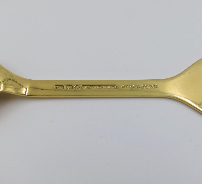 1978 Anton Michelsen Gilded Silver and Enamel Christmas Fork and Spoon Set For Sale 6