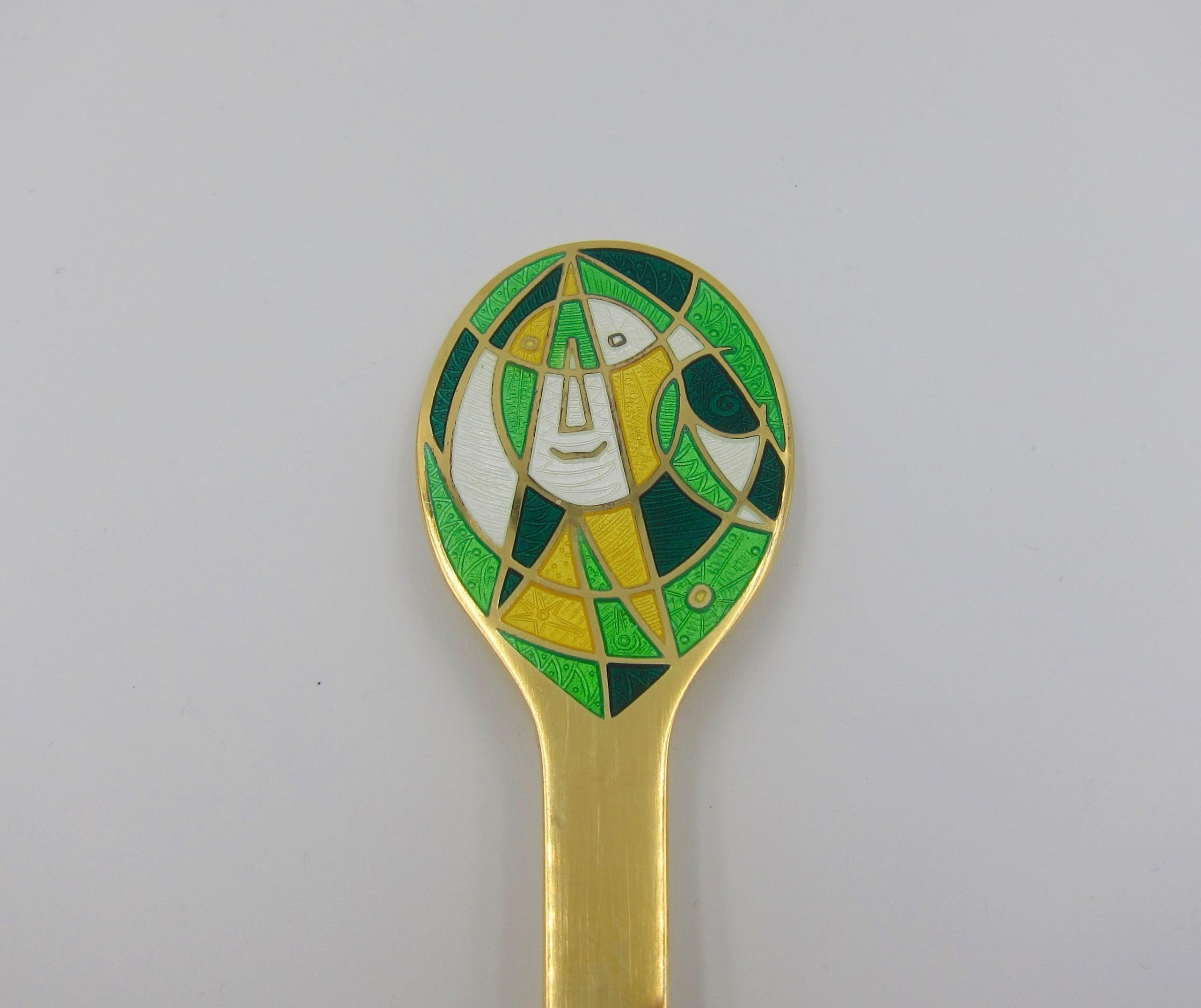 Anton Michelsen Gilded Silver and Enamel Christmas Fork and Spoon Set, 1980 7