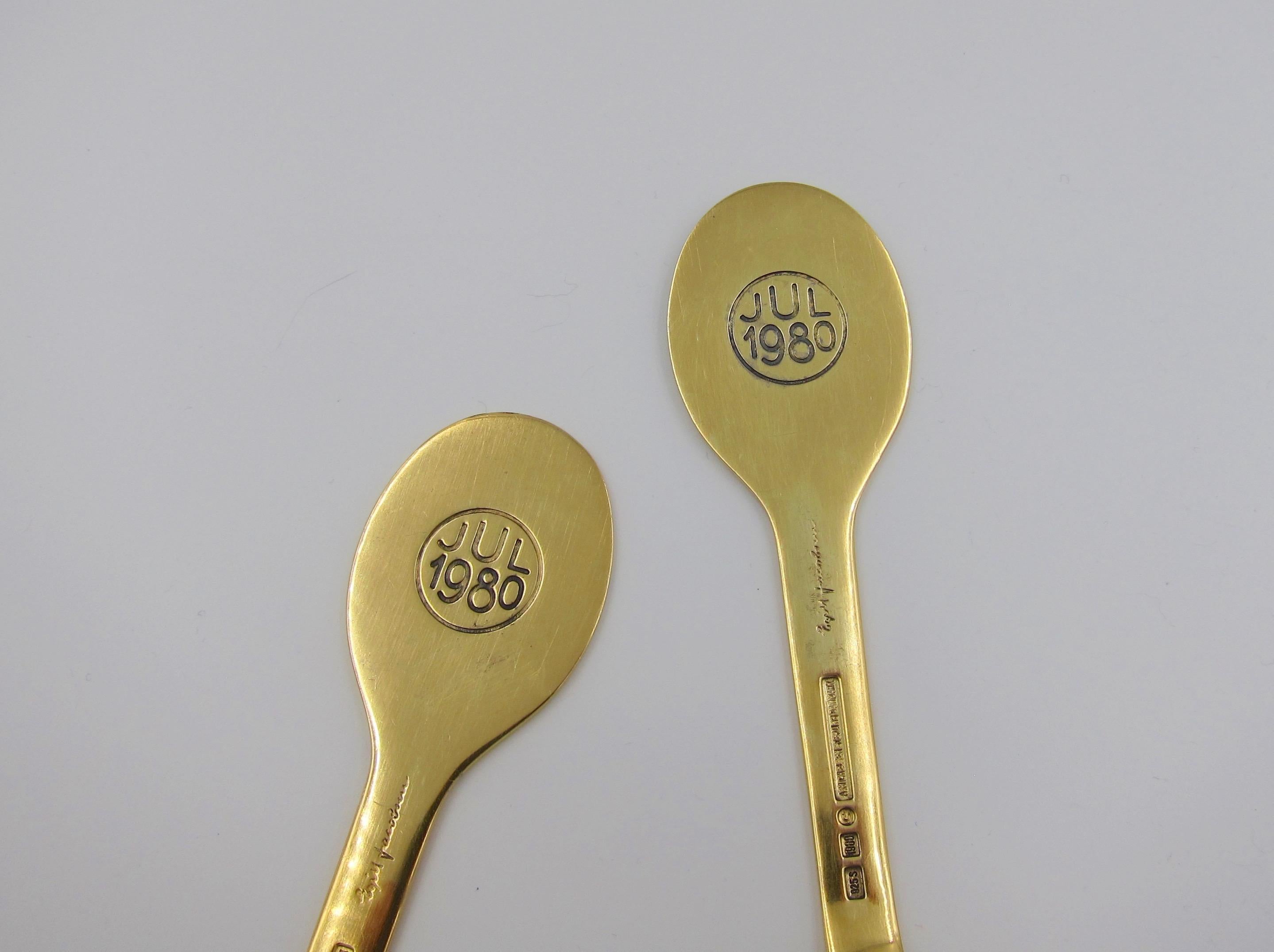 Anton Michelsen Gilded Silver and Enamel Christmas Fork and Spoon Set, 1980 10