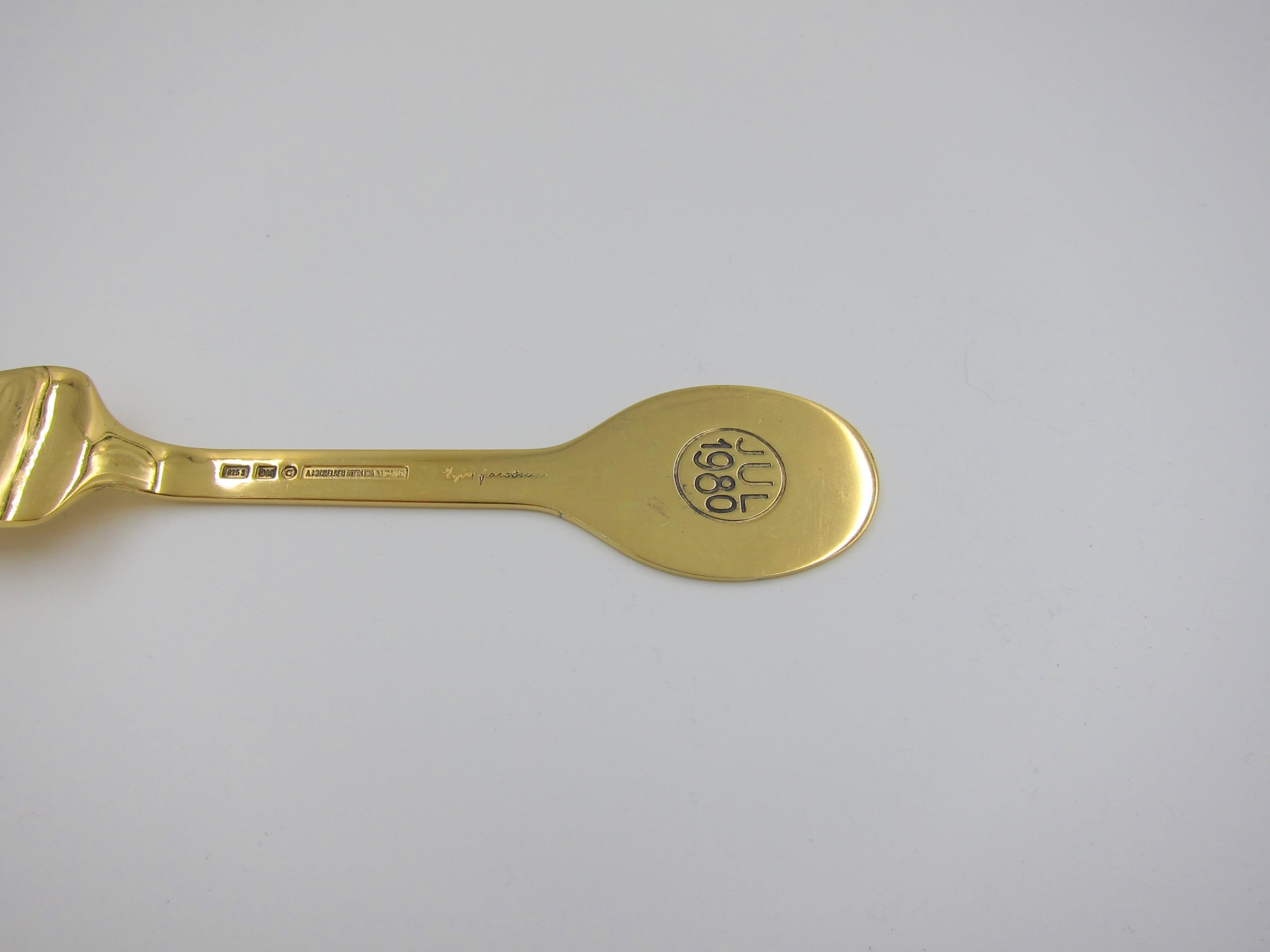 Anton Michelsen Gilded Silver and Enamel Christmas Fork and Spoon Set, 1980 12