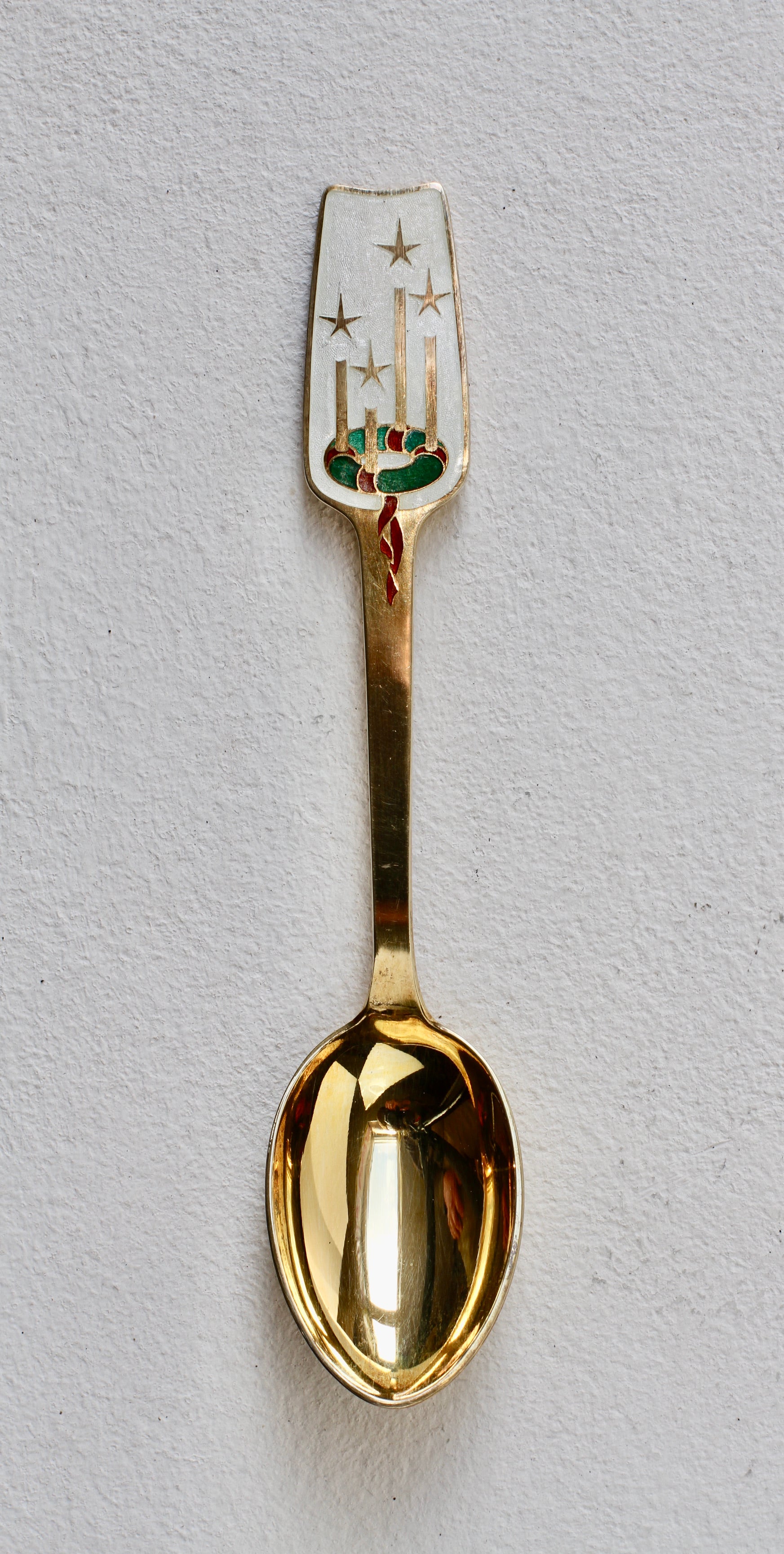 Anton Michelsen Cuchara danesa de mediados de siglo de plata de ley chapada en oro y esmaltada 1949 Moderno de mediados de siglo en venta