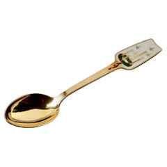 Anton Michelsen Mid-Century Danish Gold Plated Sterling Silver Enamel Spoon 1949