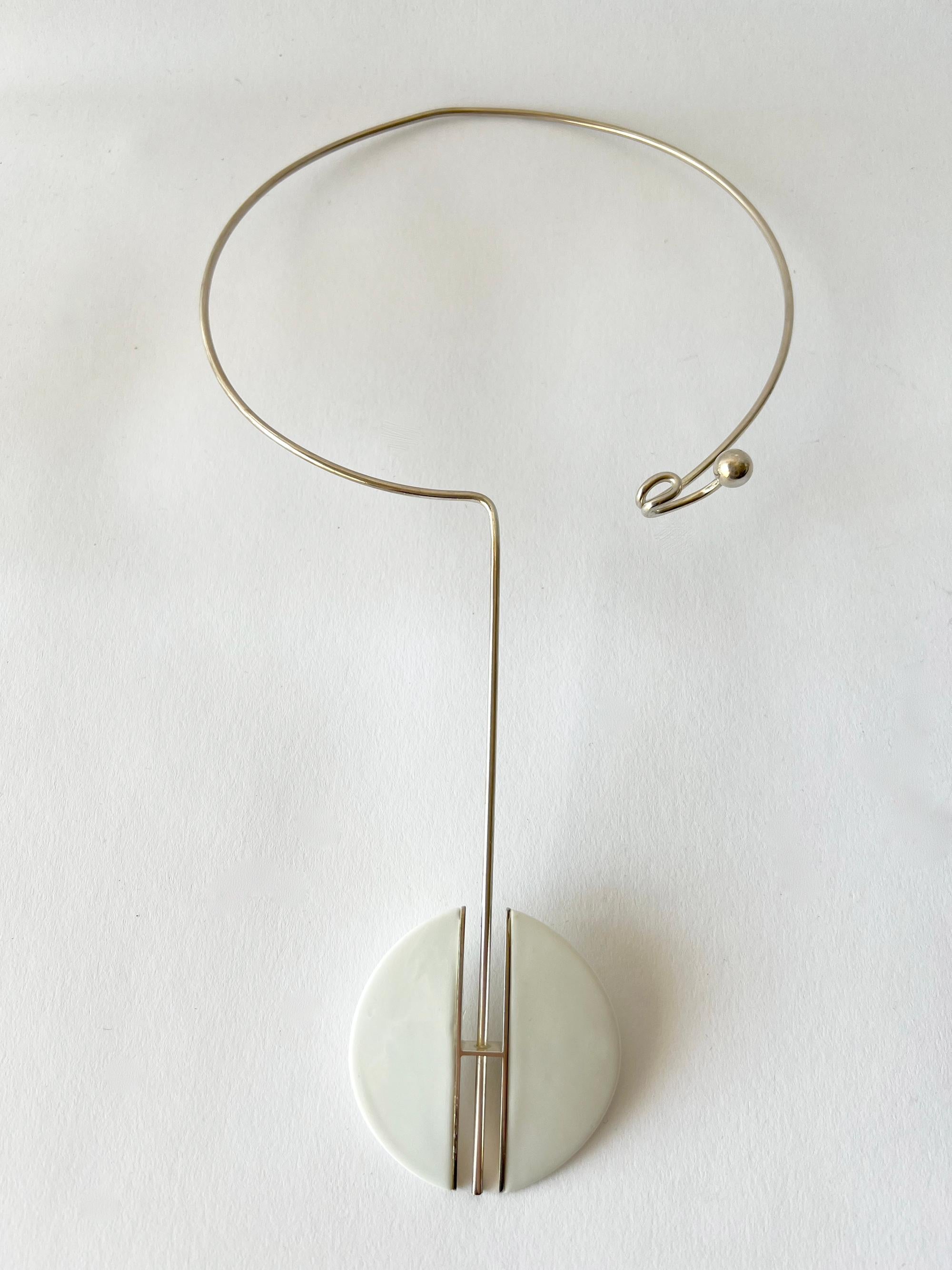 Modernist Anton Michelsen Royal Copenhagen Porcelain Silver Danish Modern Choker Necklace For Sale