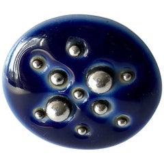 Vintage Anton Michelsen Royal Copenhagen Porcelain Sterling Danish Modern Blue Dot Ring