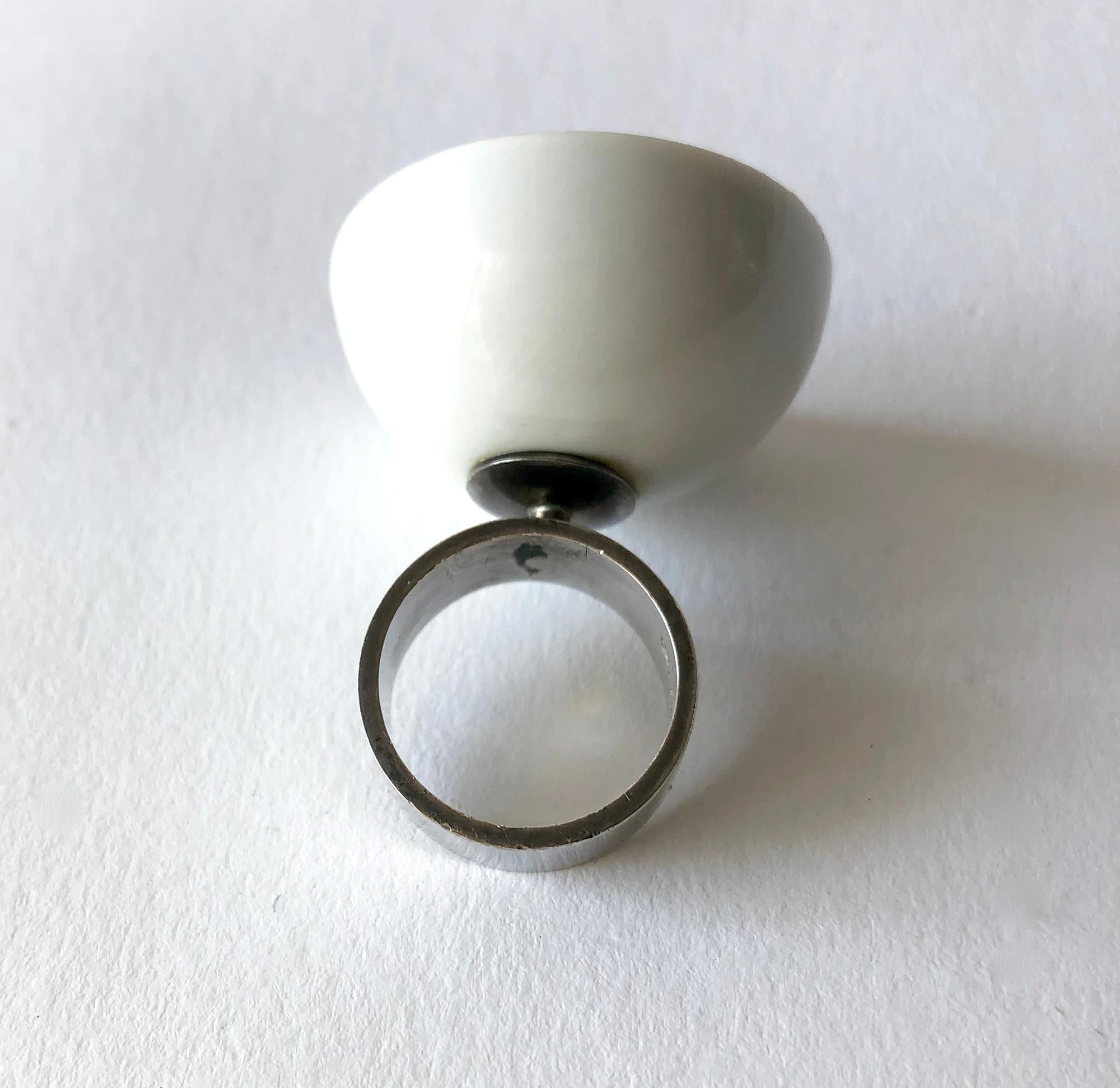 Anton Michelsen Royal Copenhagen Porcelain Sterling Silver Danish Modernist Ring In Good Condition In Palm Springs, CA