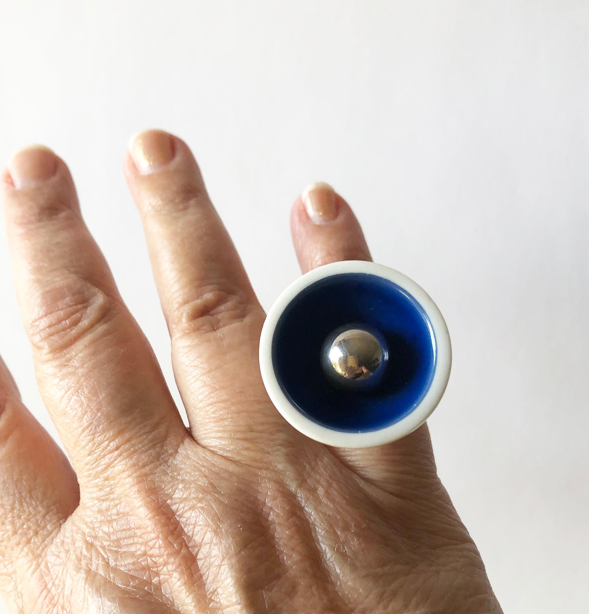 Women's Anton Michelsen Royal Copenhagen Porcelain Sterling Silver Danish Modernist Ring
