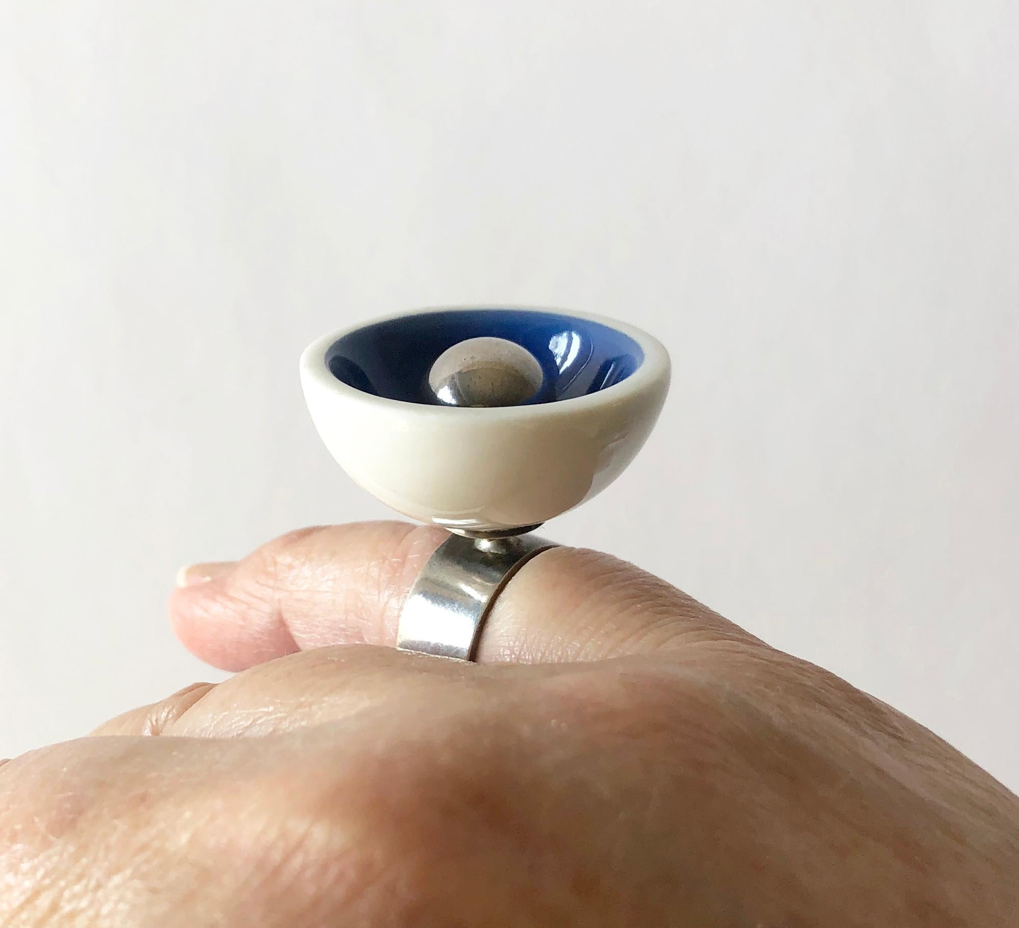 Anton Michelsen Royal Copenhagen Porcelain Sterling Silver Danish Modernist Ring 1