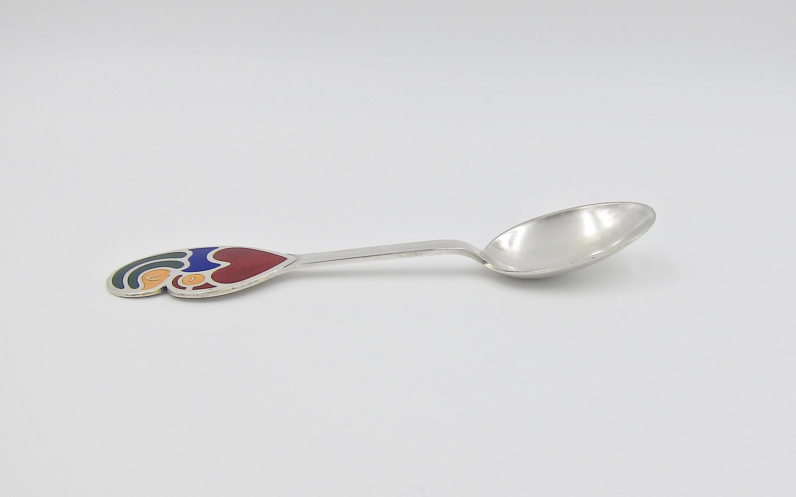 Sterling Silver 1968 Anton Michelsen Silver and Enamel Christmas Spoon by Henry Heerup
