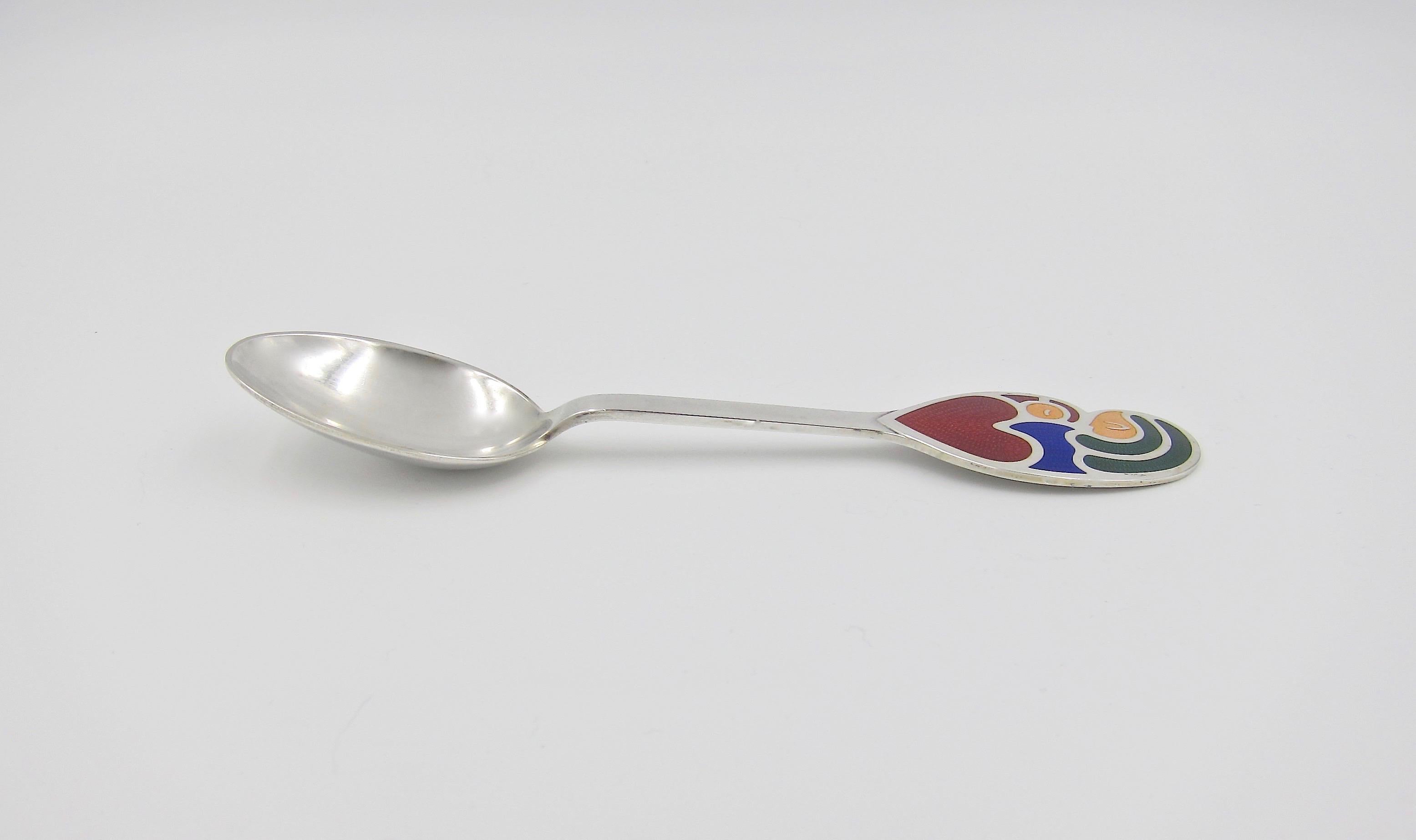 1968 Anton Michelsen Silver and Enamel Christmas Spoon by Henry Heerup 1