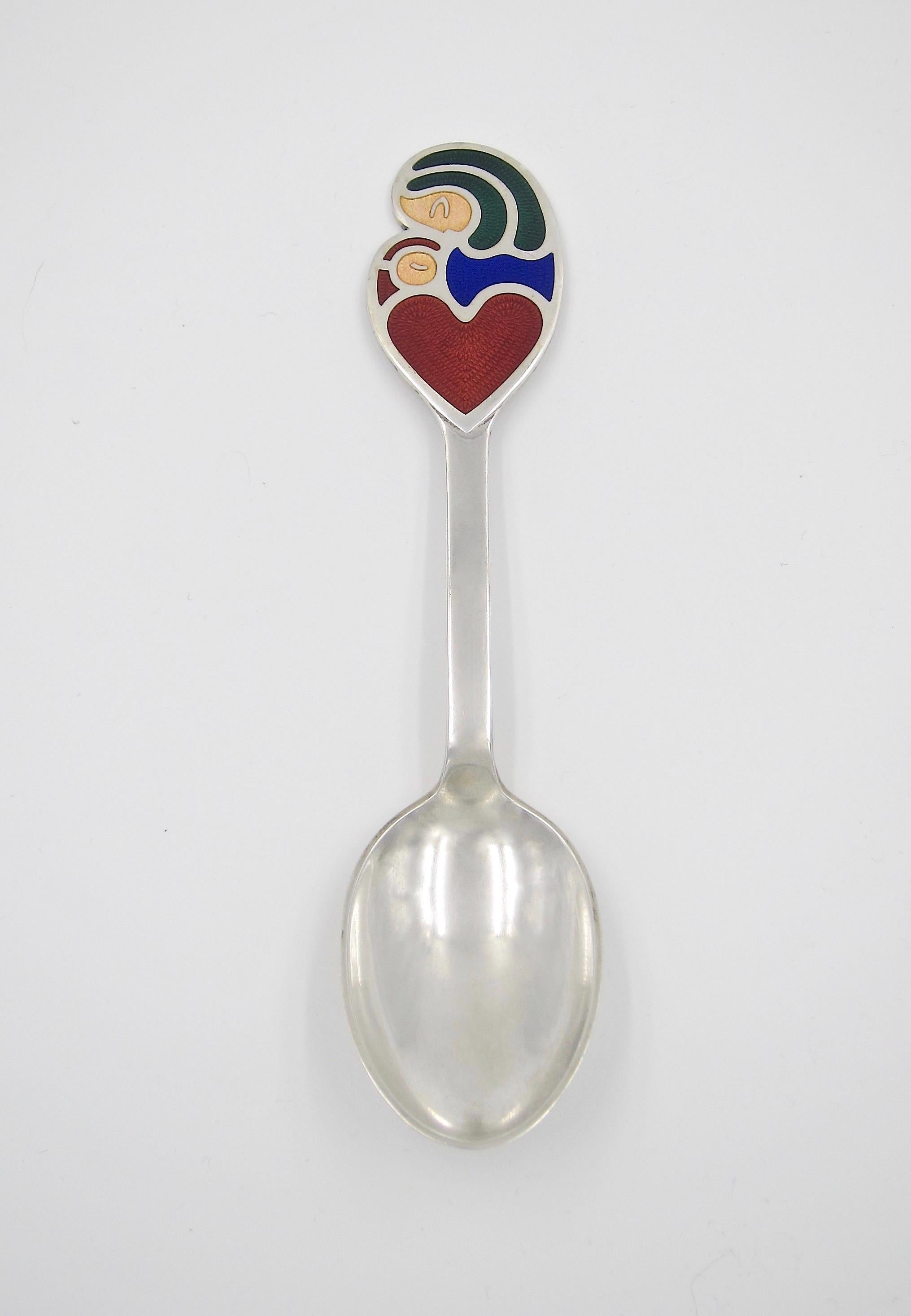 A Danish sterling silver and enamel Christmas spoon from Anton Michelsen of Copenhagen, Denmark. Henry Heerup (1907-1993) created 
