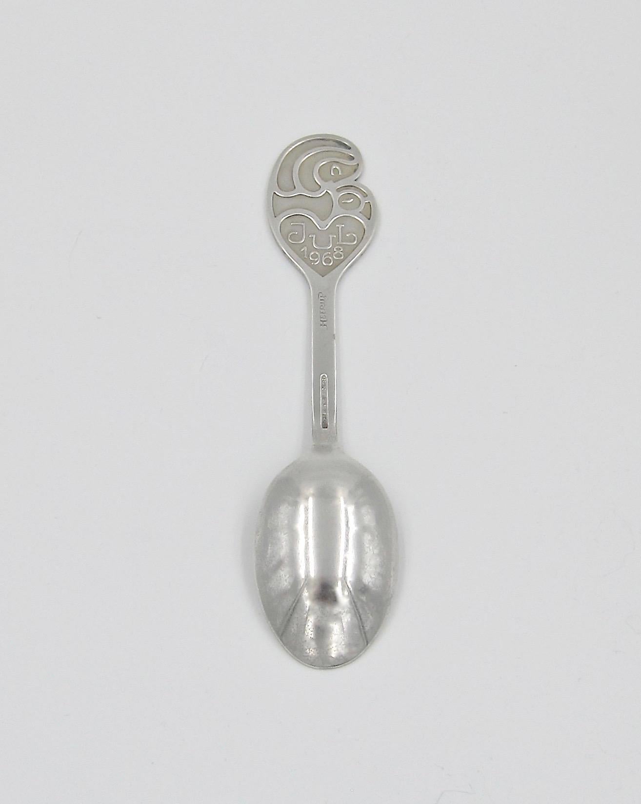 Enameled 1968 Anton Michelsen Silver and Enamel Christmas Spoon by Henry Heerup