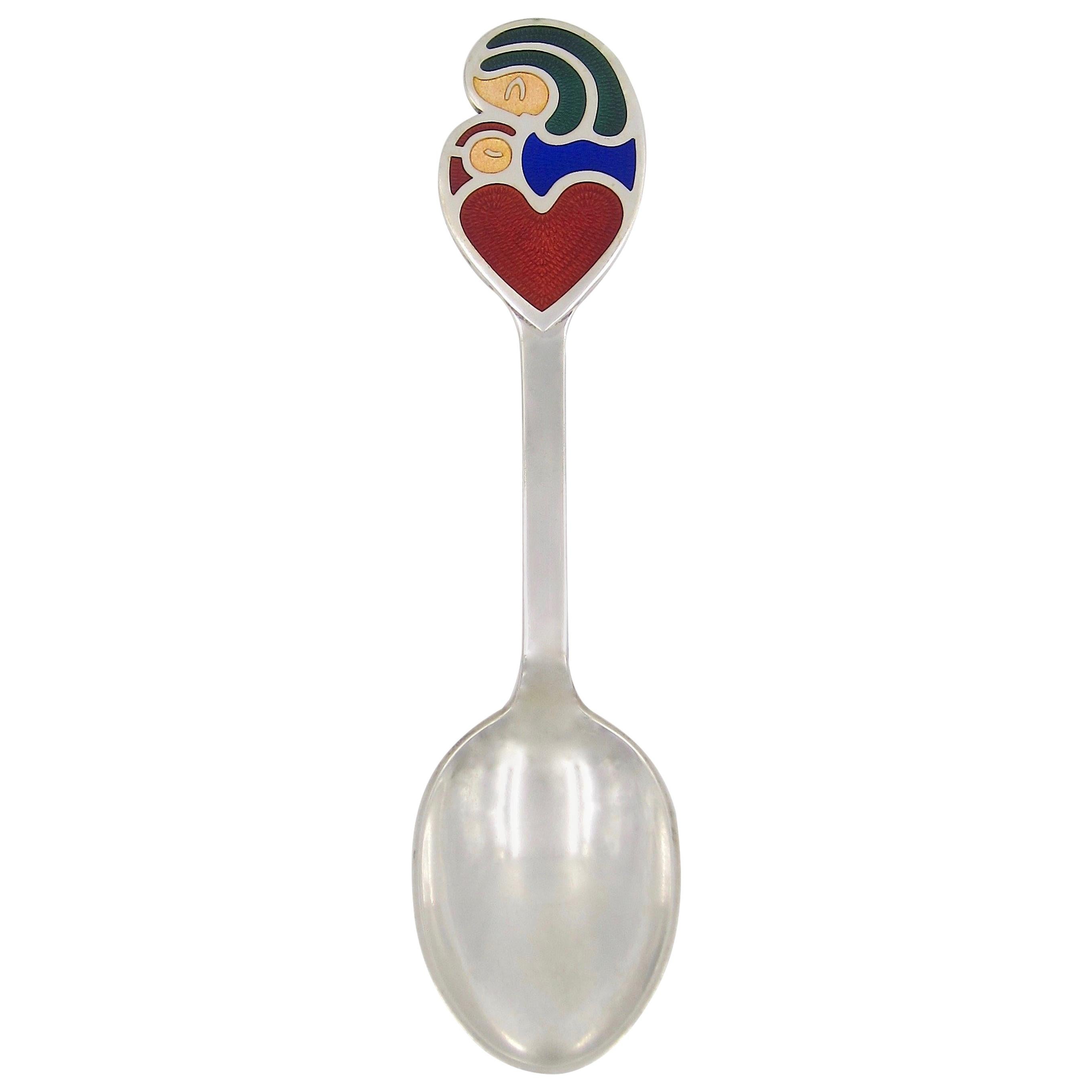 1968 Anton Michelsen Silver And Enamel Christmas Spoon By Henry Heerup 1968 Anton Michelsen Silver And Enamel Christmas Spoon By Henry Heerup